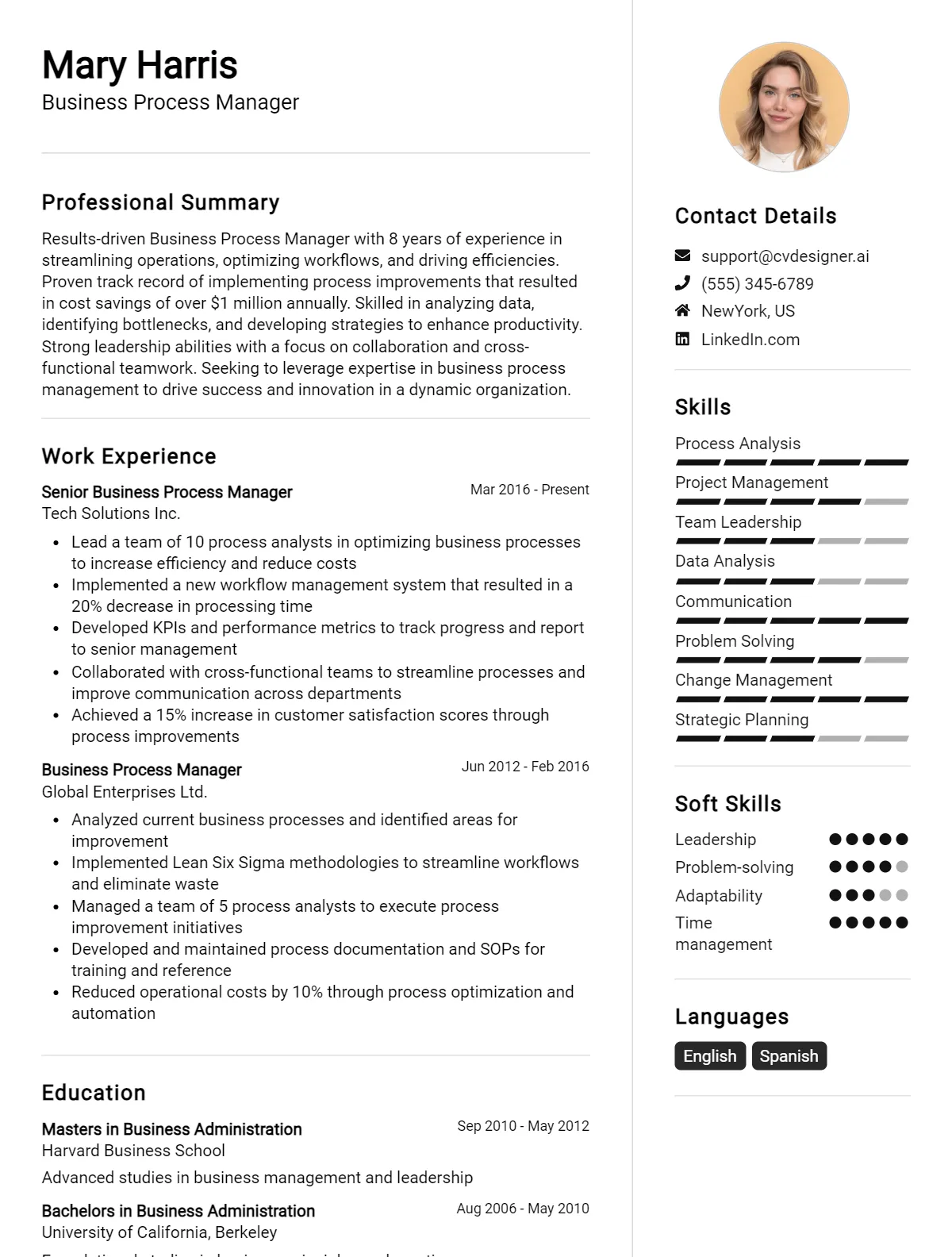9 Business Process Manager CV Examples And Templates For 2026 Preview