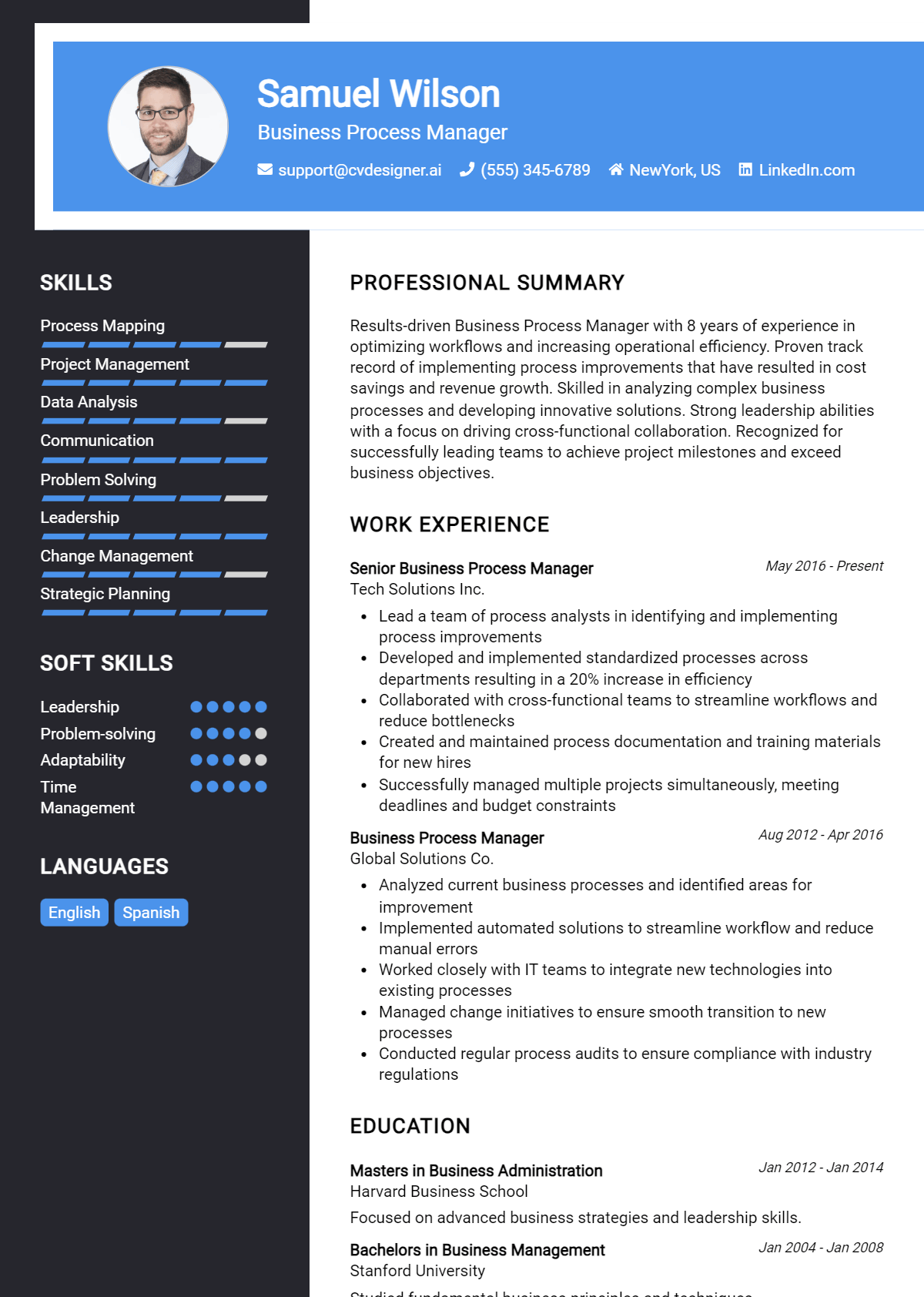 Business Process Manager Resume Example for 2026: Free Templates Preview