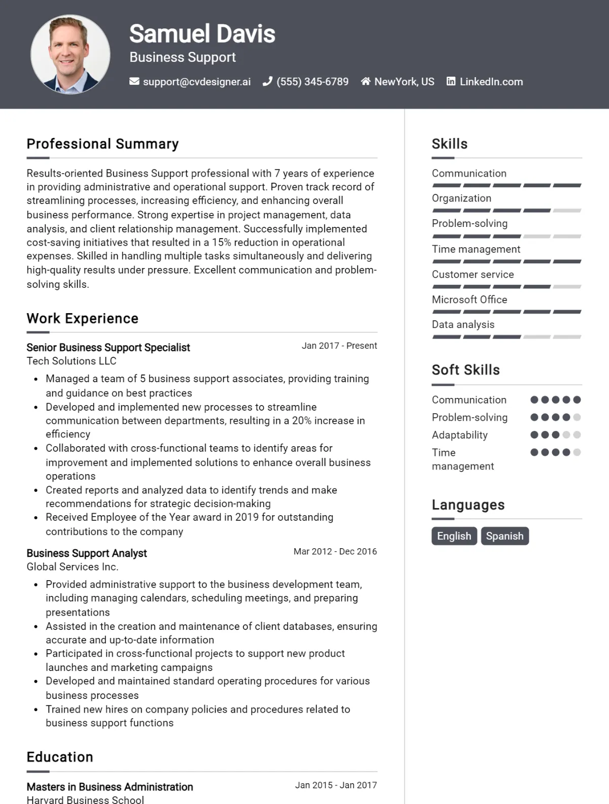 Business Support CV Example For 2026: Tips to Stand Out Preview