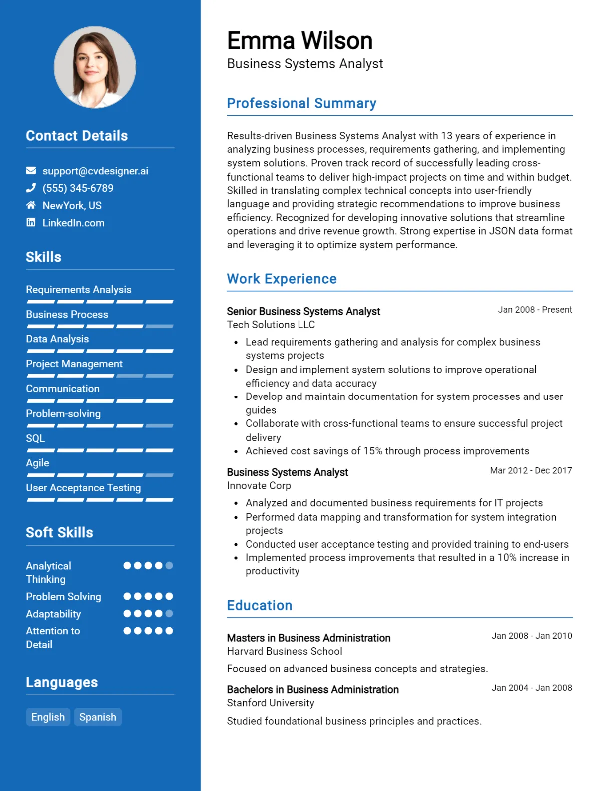 Business Systems Analyst CV Example For 2026: Free Downloadable Templates Preview