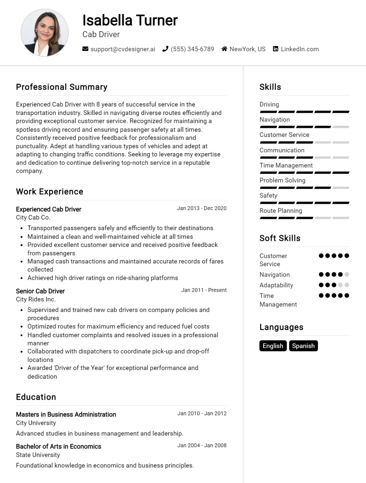 Cab Driver CV Example For 2026: How to Craft a Winning CV Preview