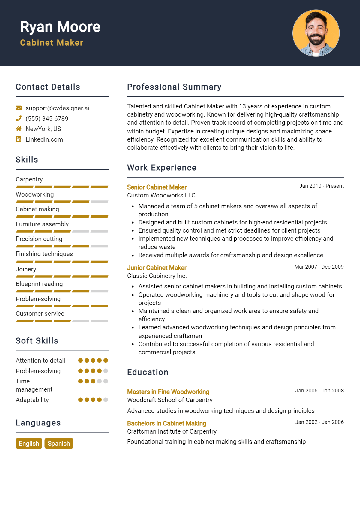 Cabinet Maker Resume Example for 2026: Professional CV Templates Preview
