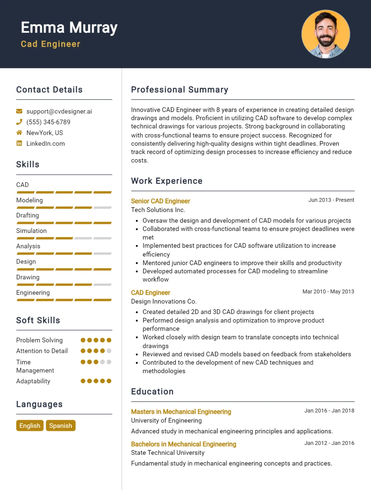 6 CAD Engineer CV Examples And Templates For 2026: Top Samples Preview
