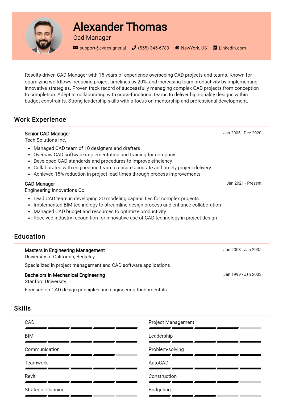 9 CAD Manager Resume Examples And Templates for 2026 Preview