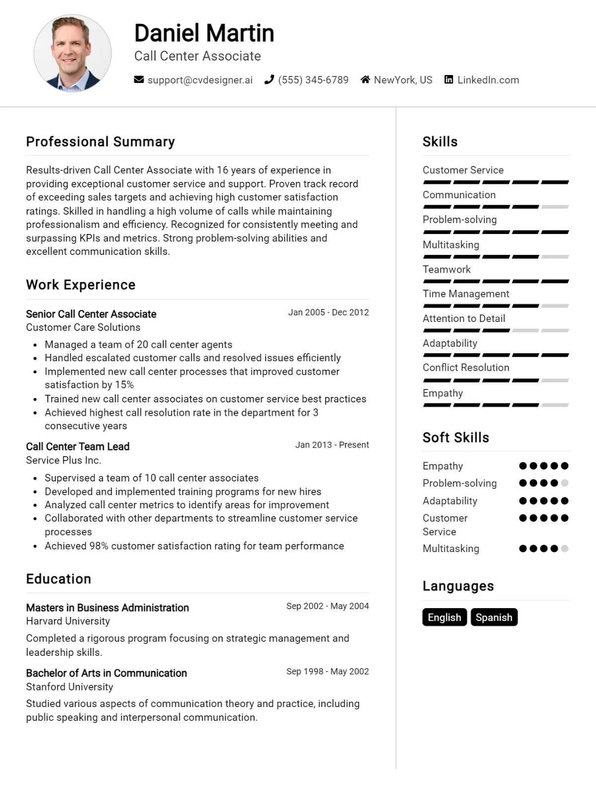 Call Center Associate CV Example For 2026: Tips & Templates Preview