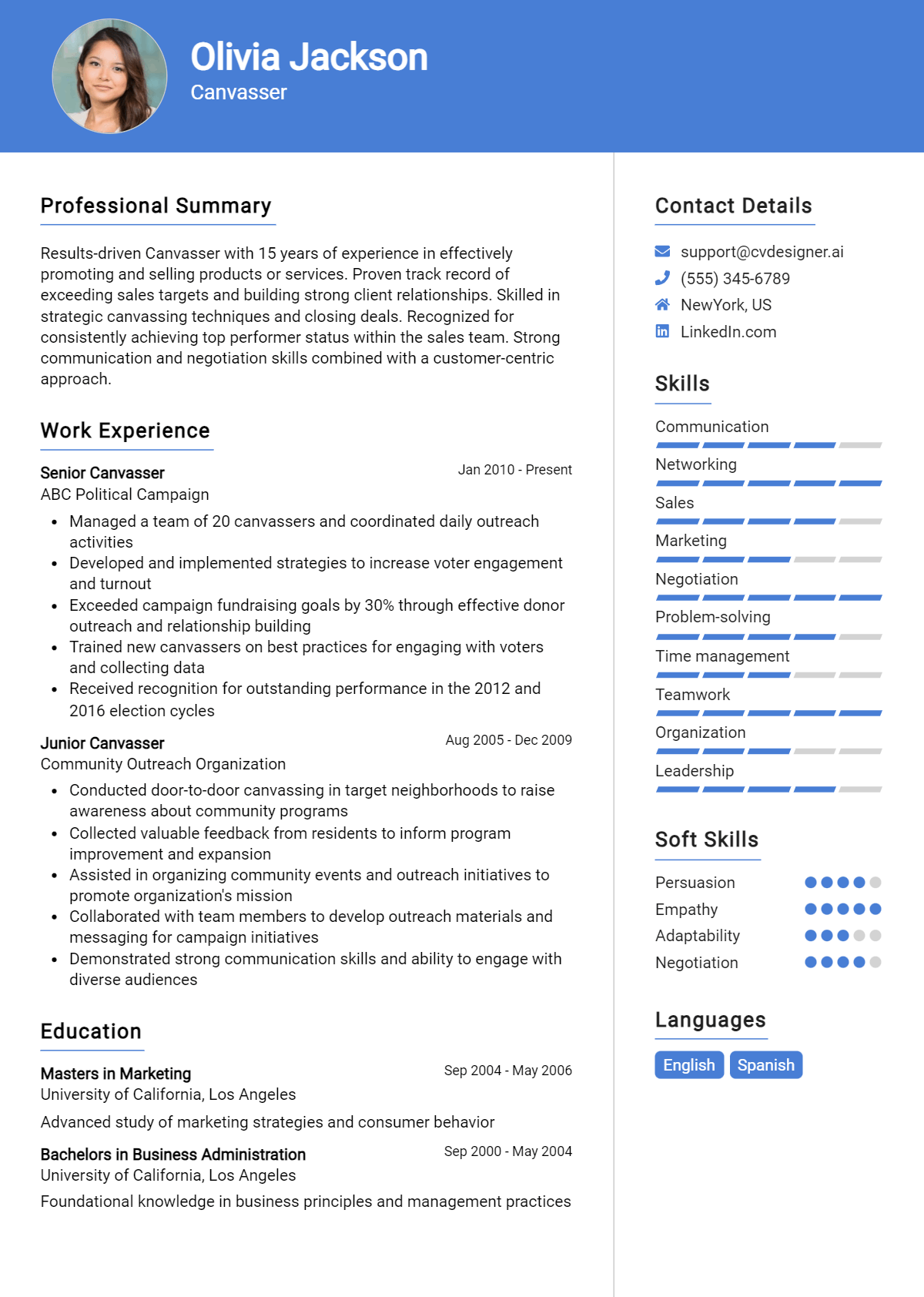 Canvasser Resume Example for 2026: Top CV Skills Preview