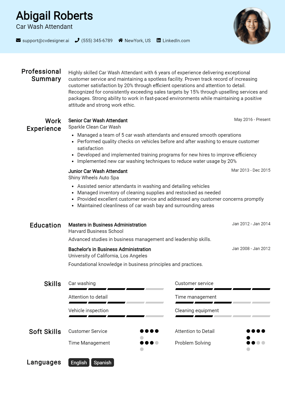 Car Wash Attendant Resume Example for 2026: Free Downloadable Templates Preview
