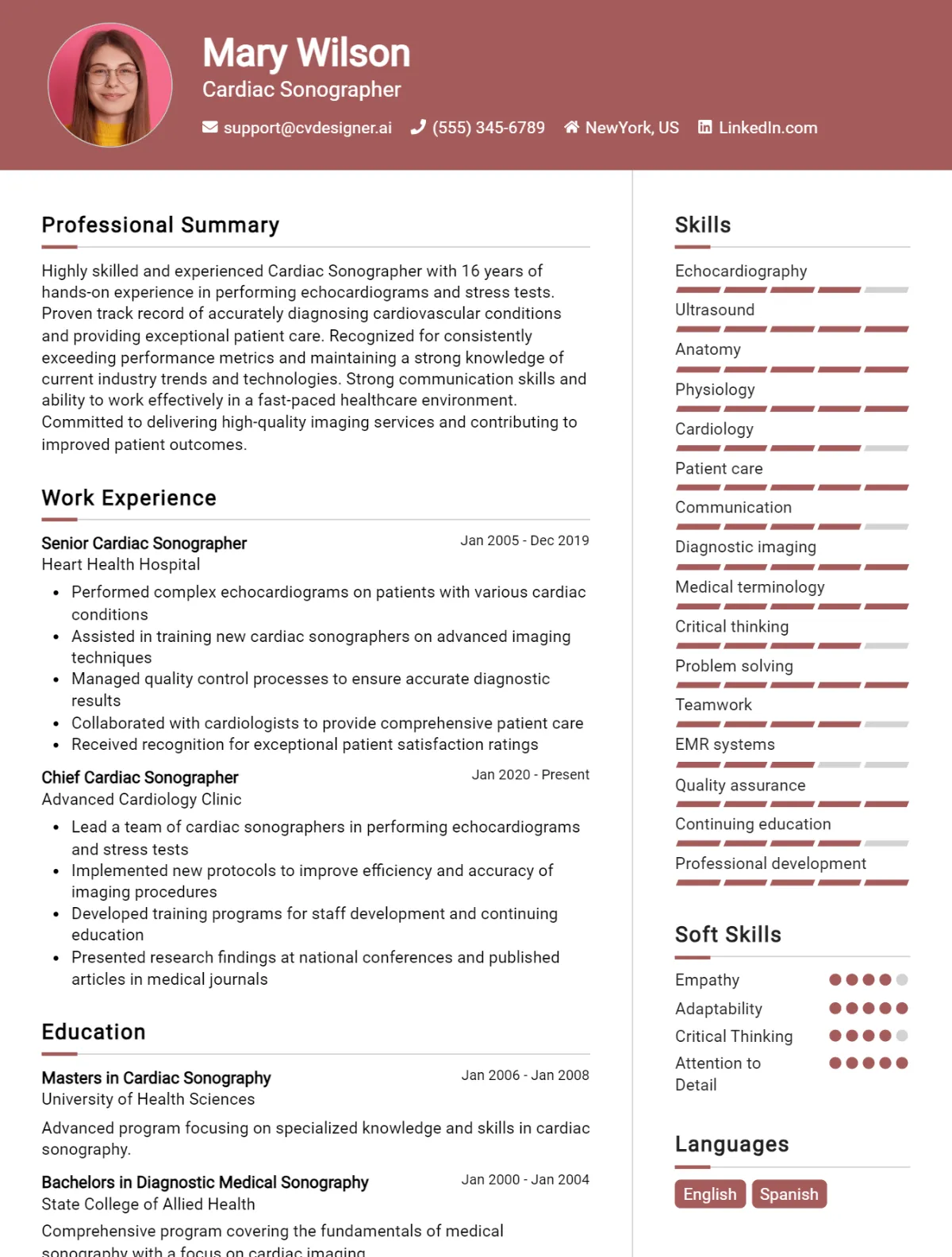 Cardiac Sonographer CV Example For 2026: Proven Tips & Templates Preview