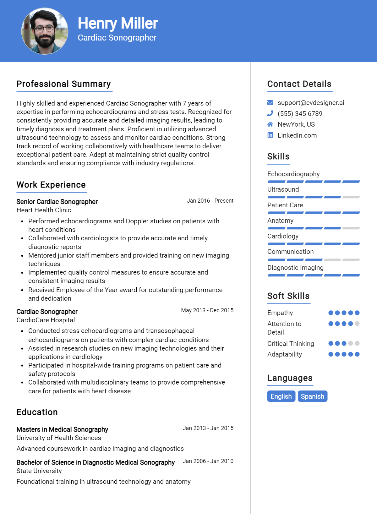 Cardiac Sonographer Resume Example for 2026: Expert Tips & Templates Preview