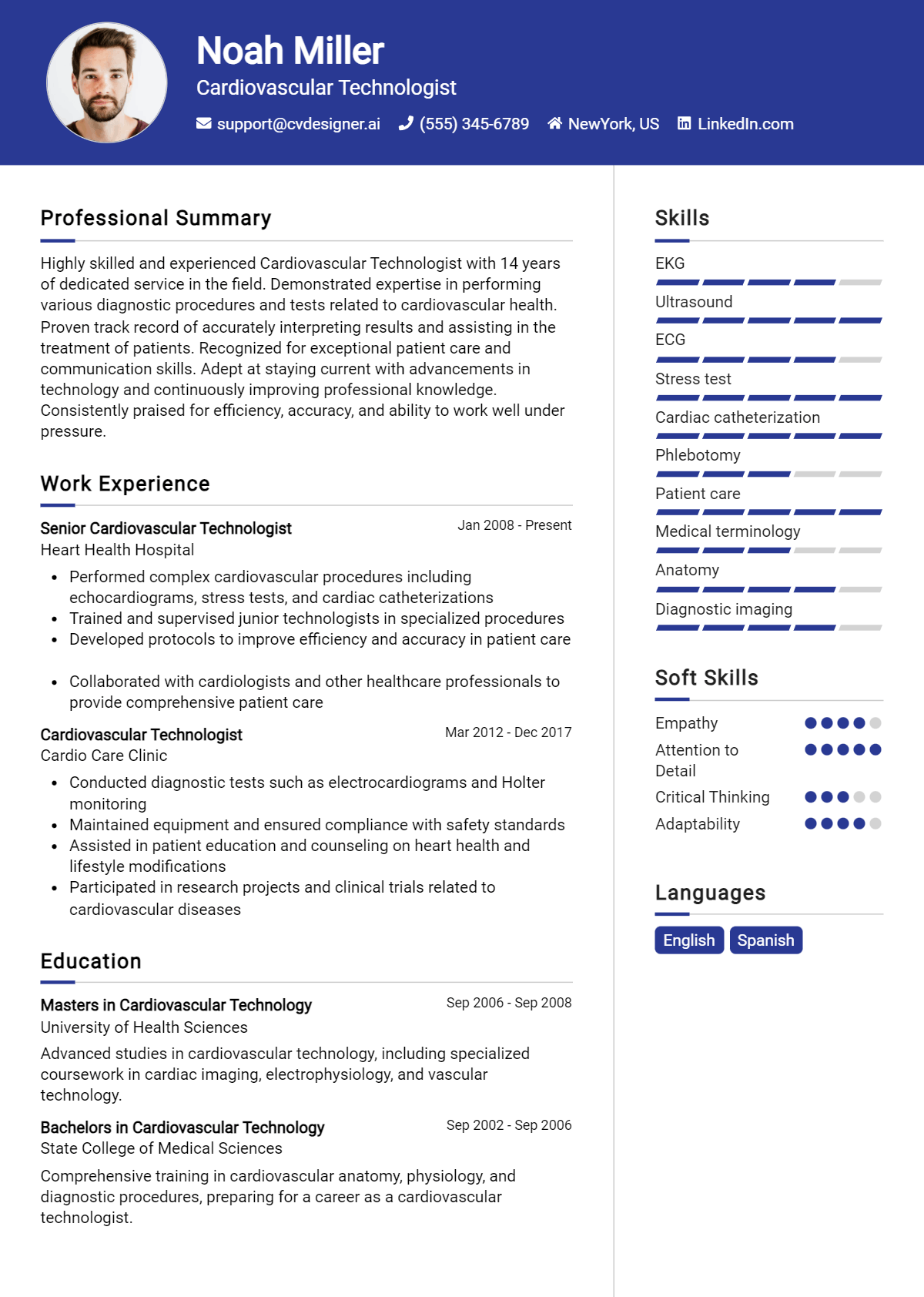 Cardiovascular Technologist Resume Example for 2026: Samples & Best Practices Preview