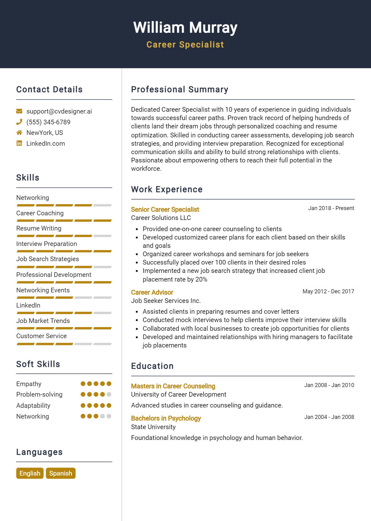 Career Specialist Resume Example for 2026: Examples & Free Templates Preview