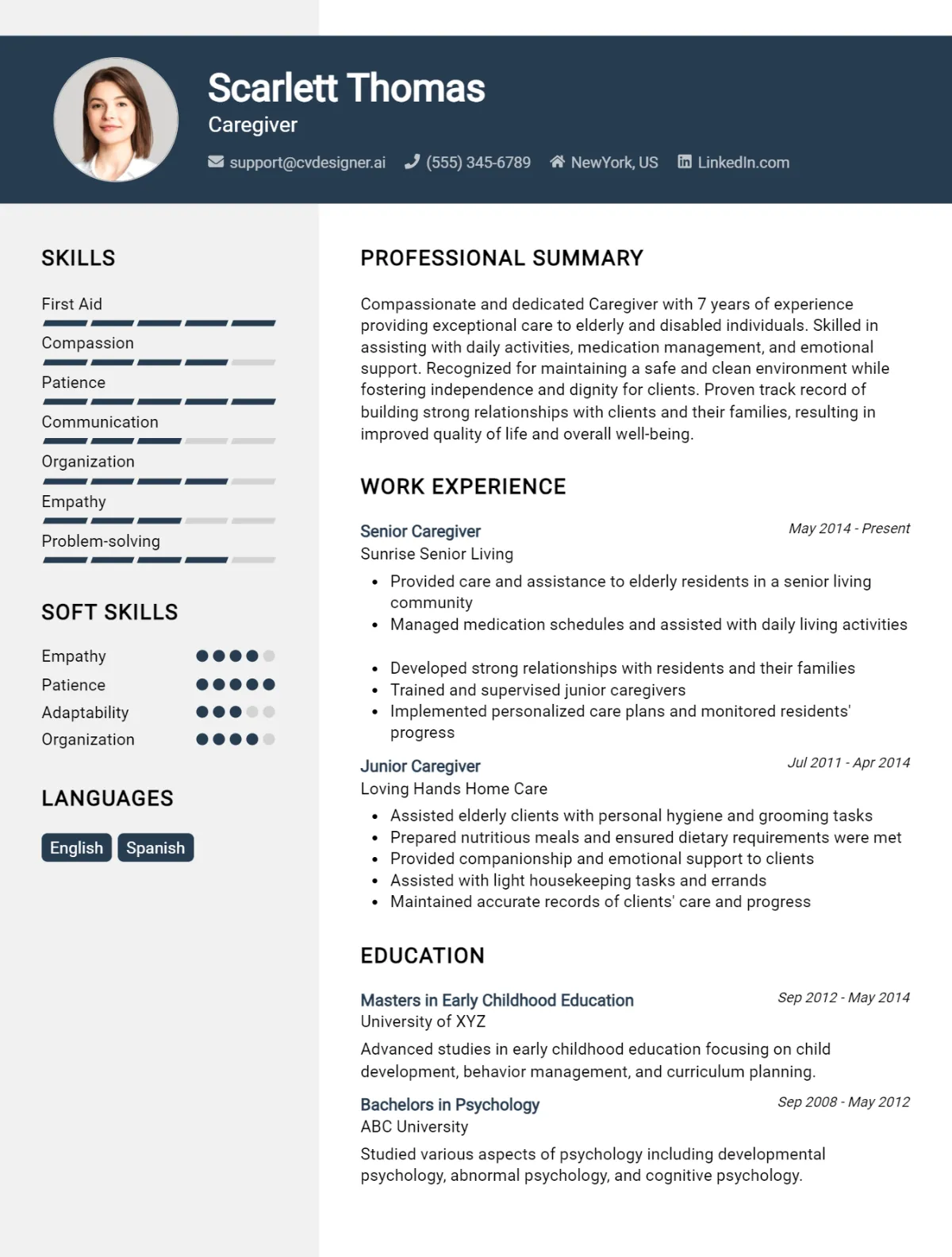 Caregiver CV Example For 2026: Free Professional Templates Preview