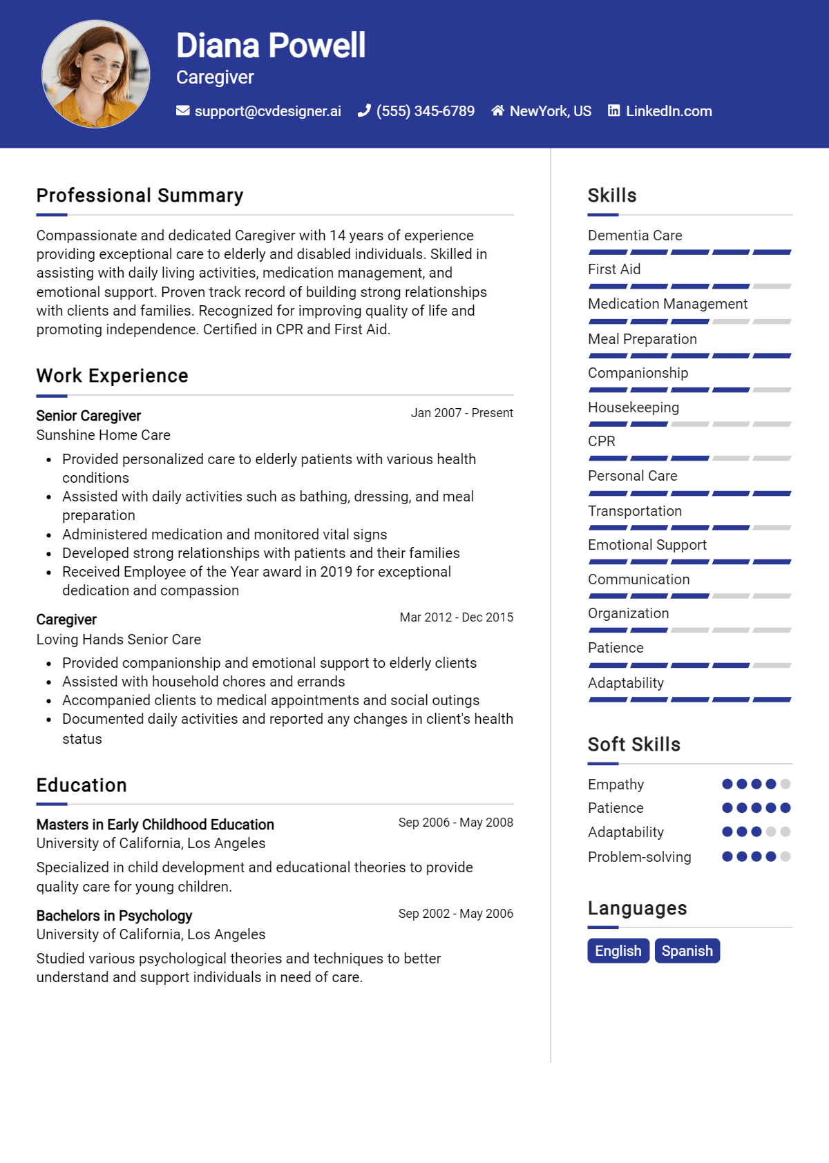 Caregiver Resume Example for 2026: Examples & Free Templates Preview