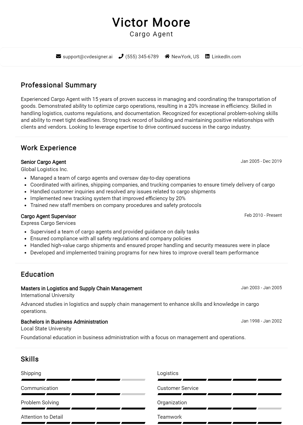 Cargo Agent Resume Example for 2026: Best Tips & Templates Preview