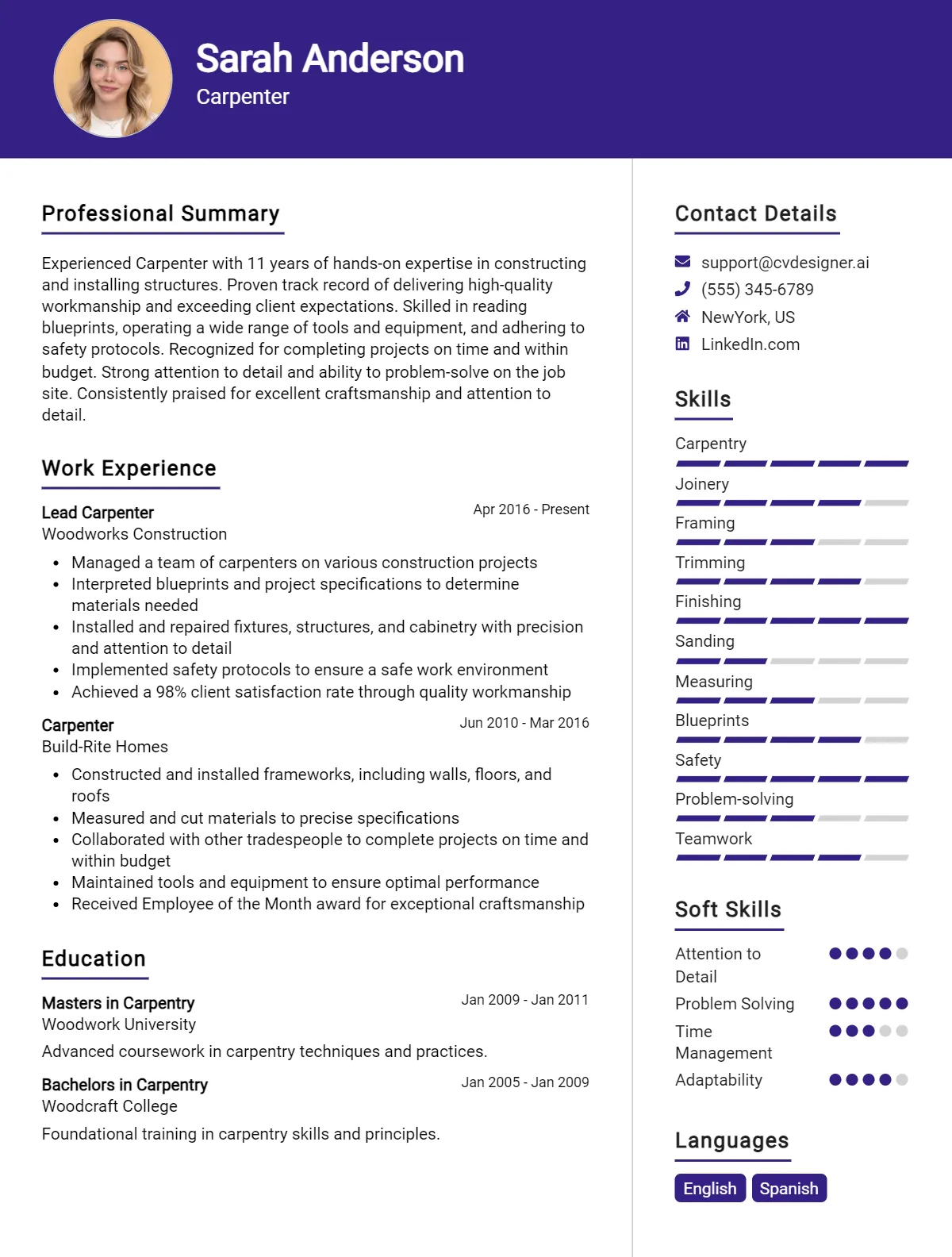 Carpenter CV Example For 2026: How to Create a Professional CV Preview