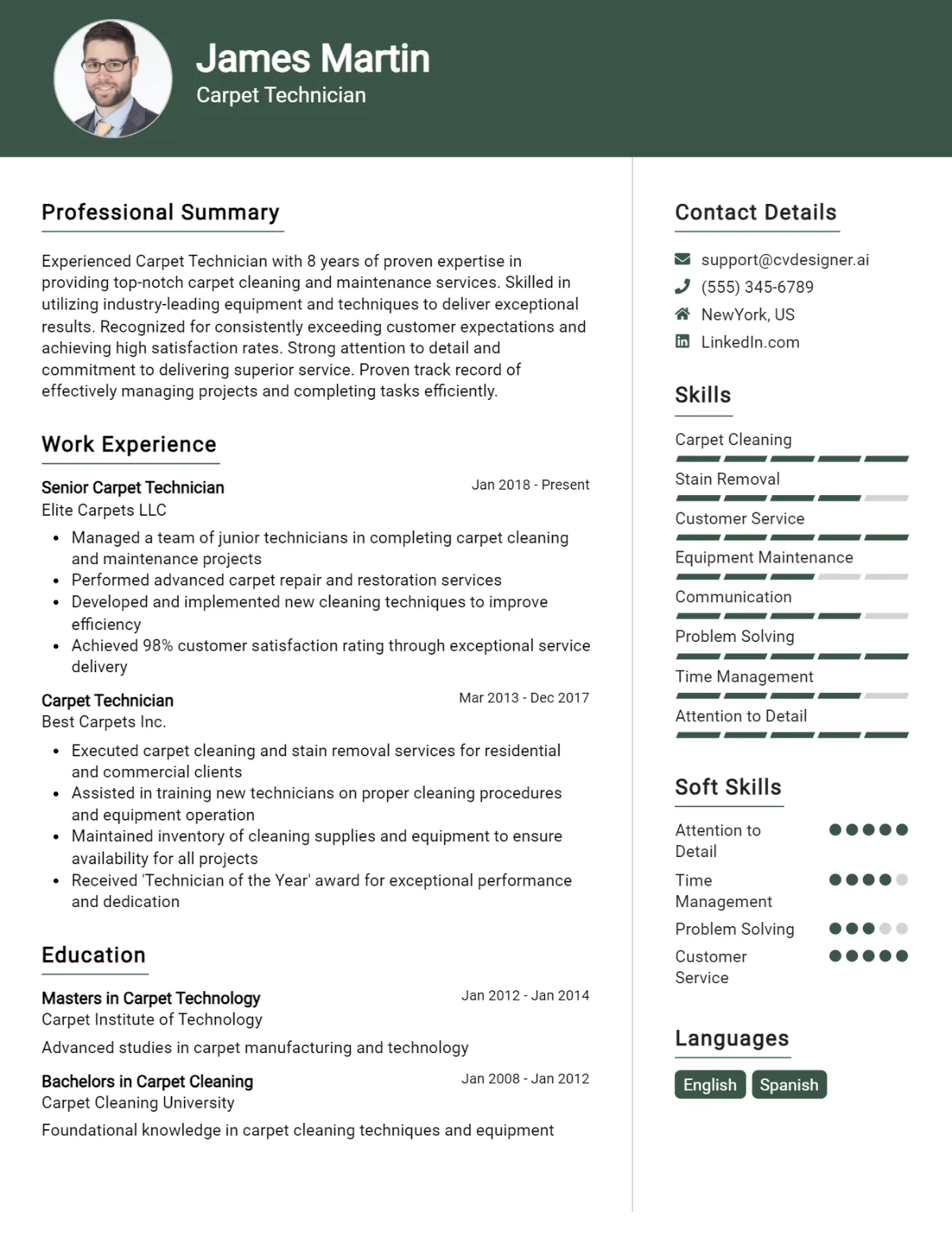 Carpet Technician CV Example For 2026: How to Create a Professional CV Preview
