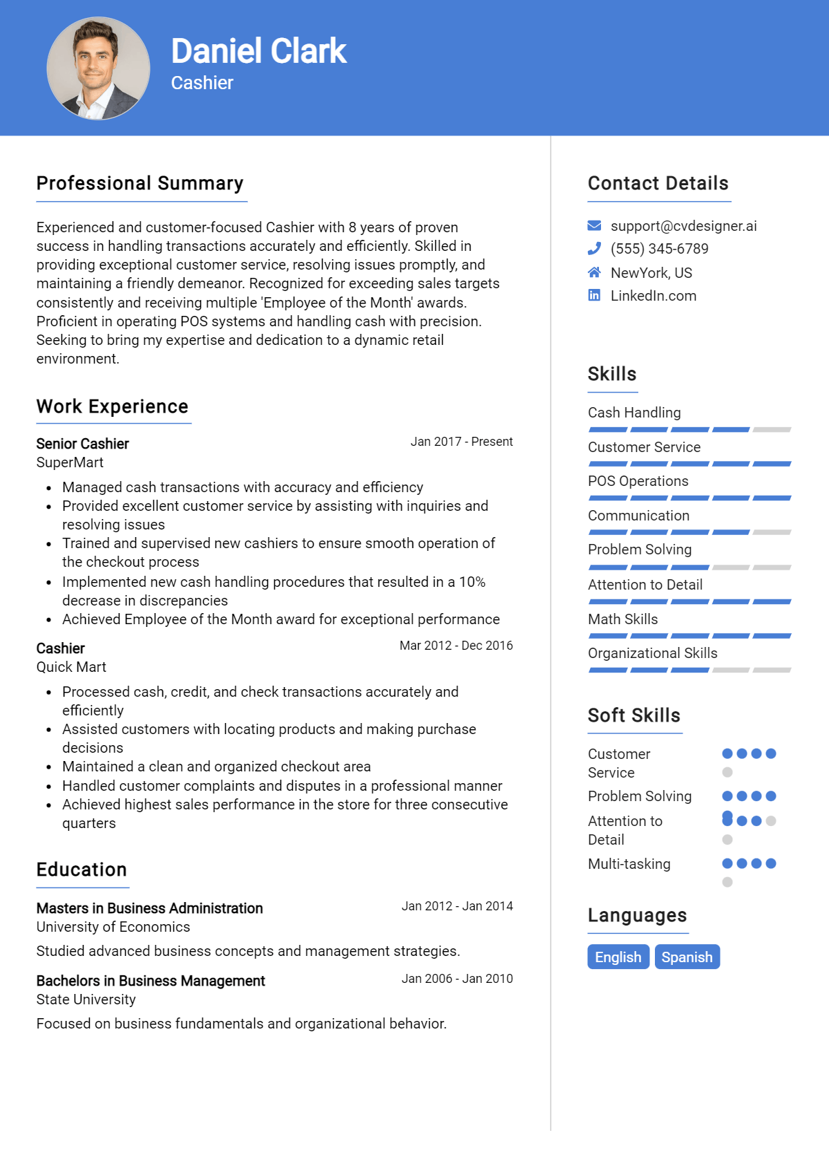 Cashier Resume Example for 2026: Samples & Best Practices Preview