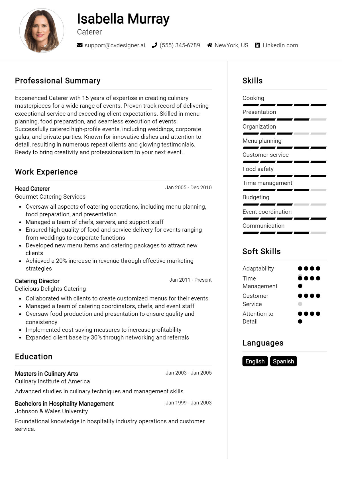 Caterer Resume Example for 2026: Free Professional Templates Preview