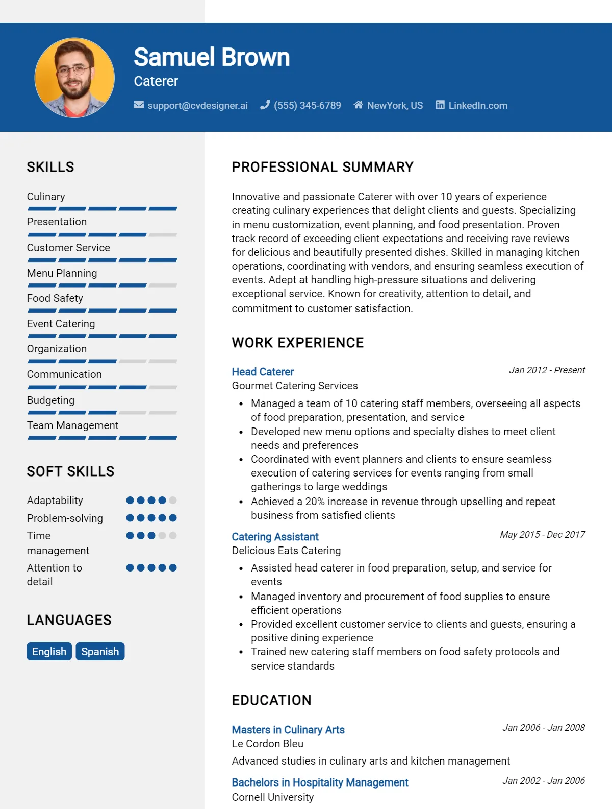 Caterer CV Example For 2026: Tips & Templates Preview
