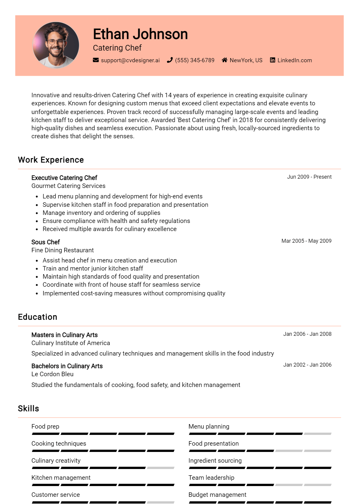 Catering Chef Resume Example for 2026: Samples & Best Practices Preview