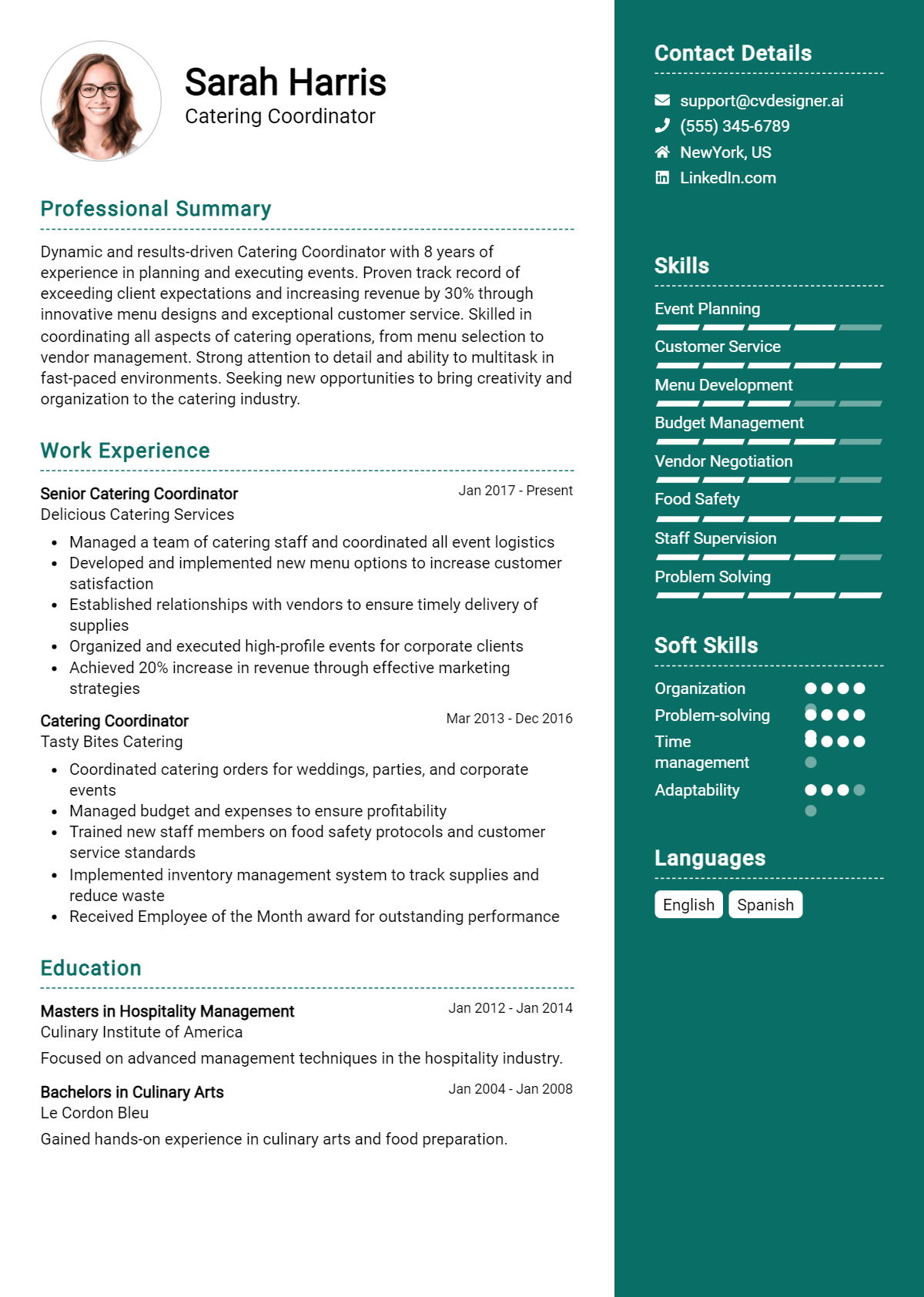 Catering Coordinator Resume Example for 2026: Professional CV Templates Preview