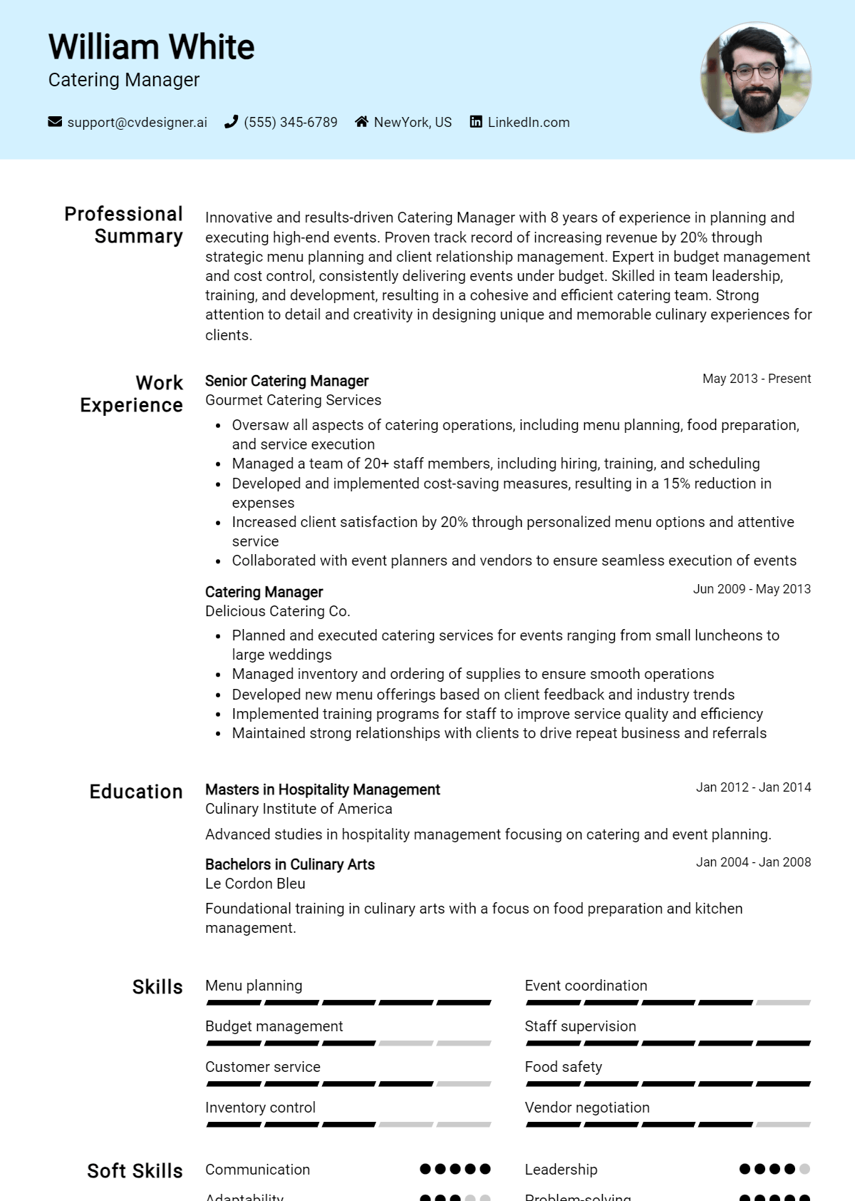 Catering Manager Resume Example for 2026: Free Templates Preview