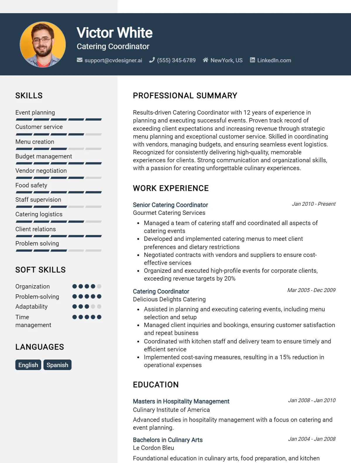 Catering Coordinator CV Example For 2026: Top CV Skills Preview
