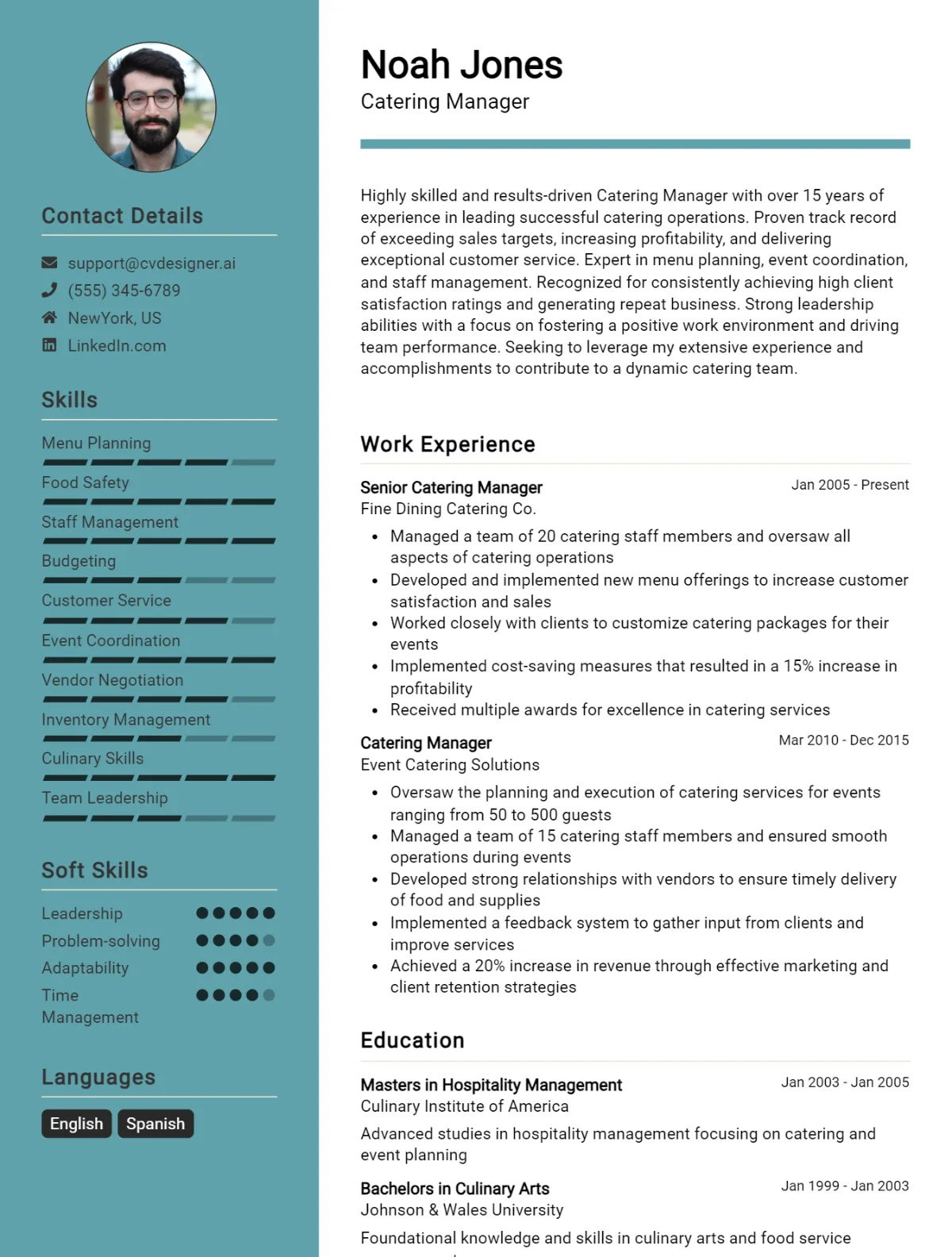 Catering Manager CV Example For 2026: Examples & Free Templates Preview