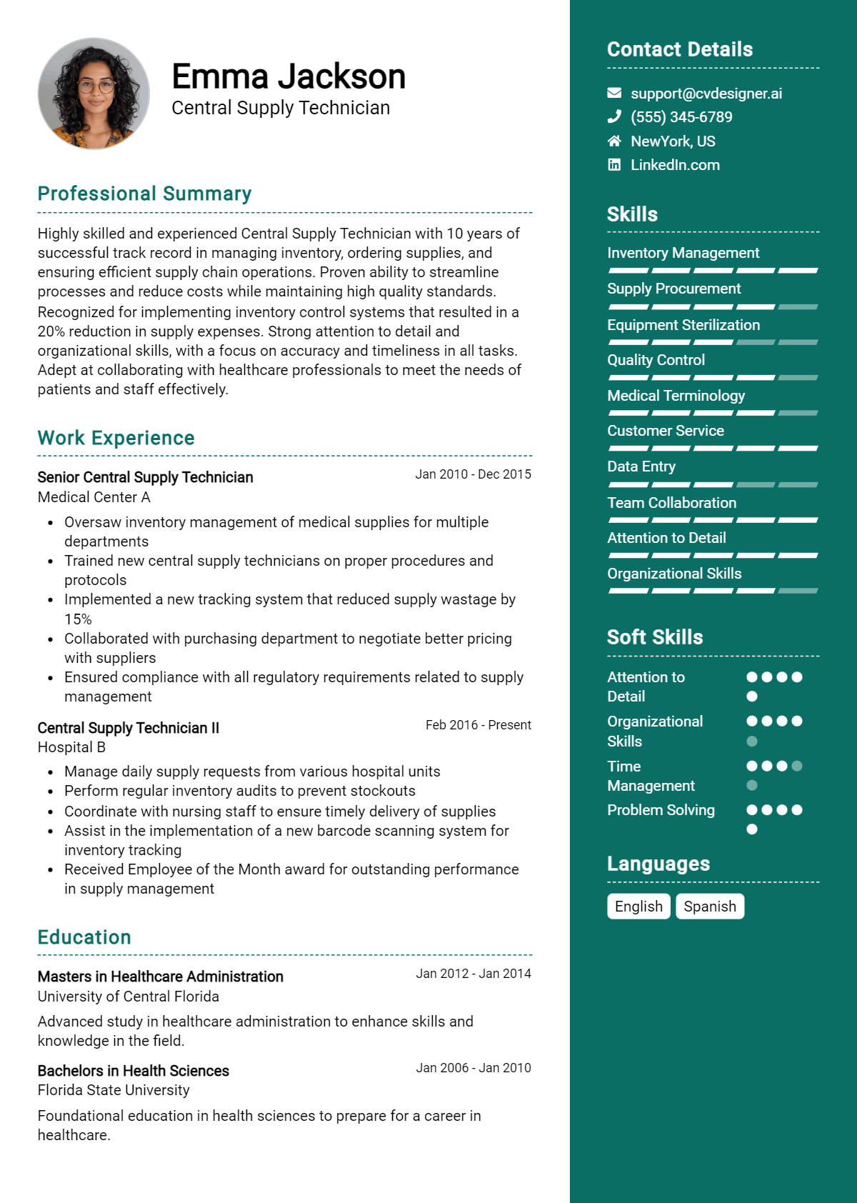 Central Supply Technician Resume Example for 2026: Tips & Templates Preview