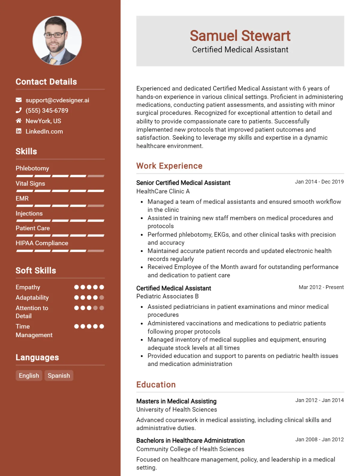 Certified Medical Assistant CV Example For 2026: Professional CV Templates Preview