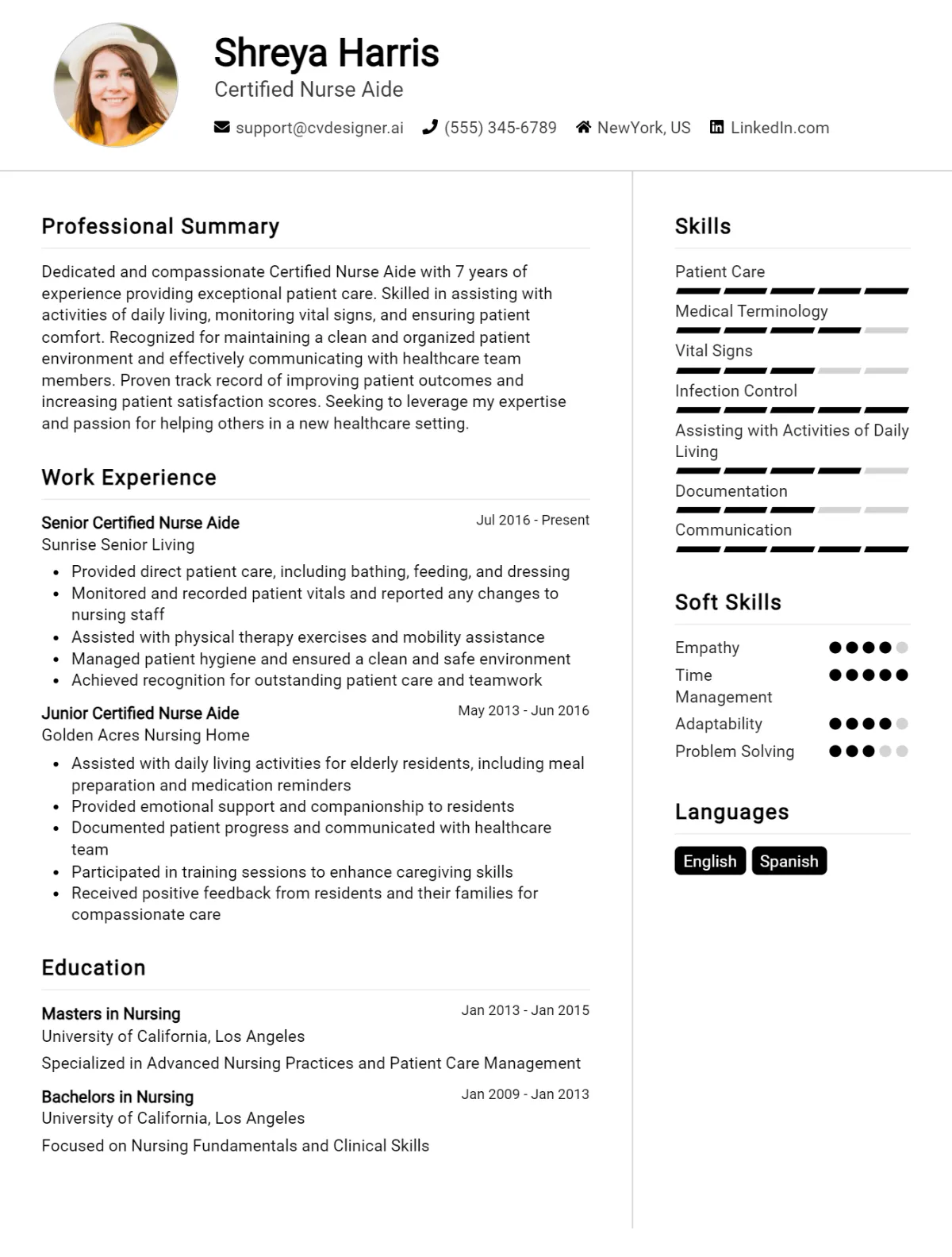 22 Certified Nurse Aide CV Examples For 2026: Free Downloadable Templates Preview