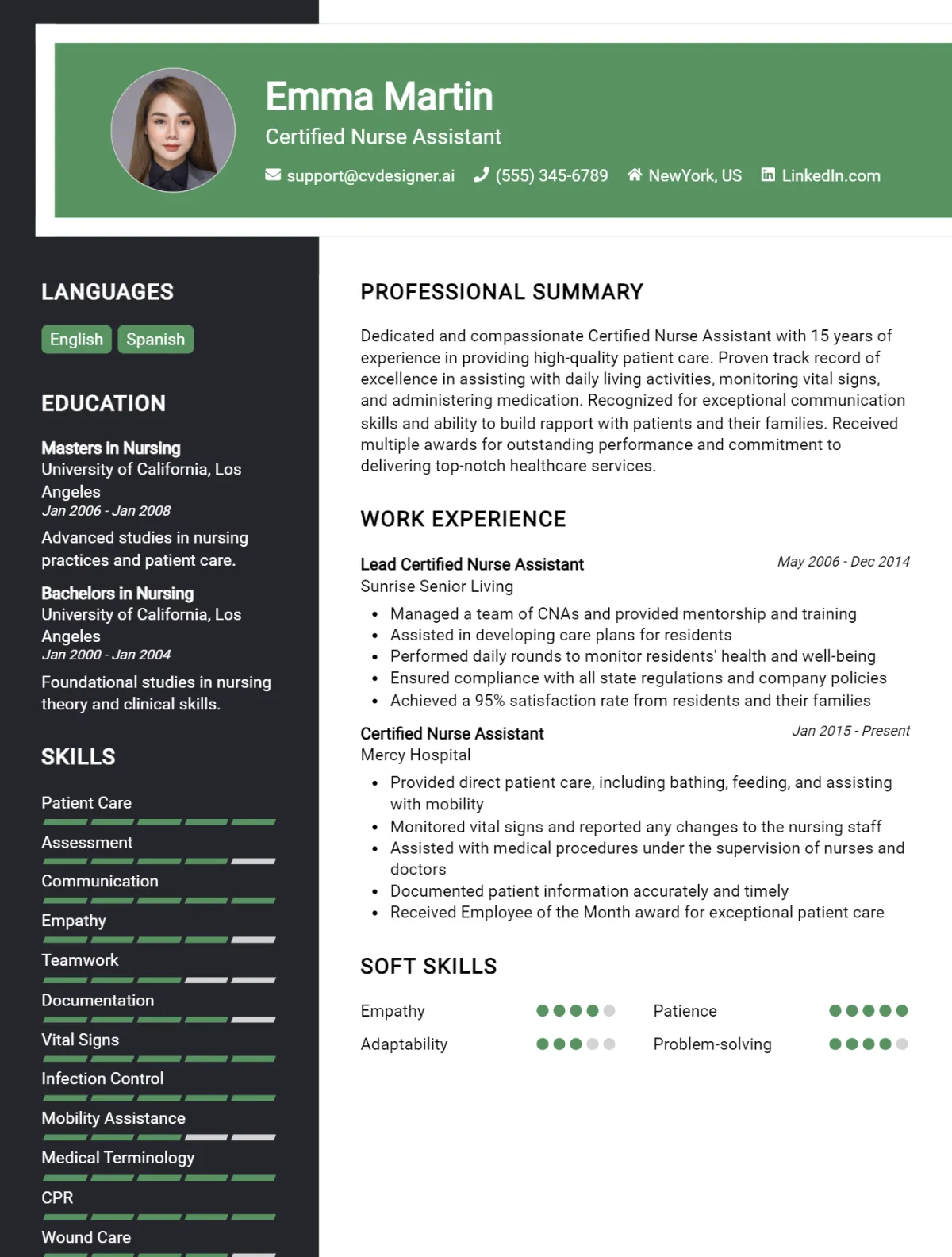 24 Certified Nurse Assistant CV Examples And Free Tempaltes For 2026 Preview