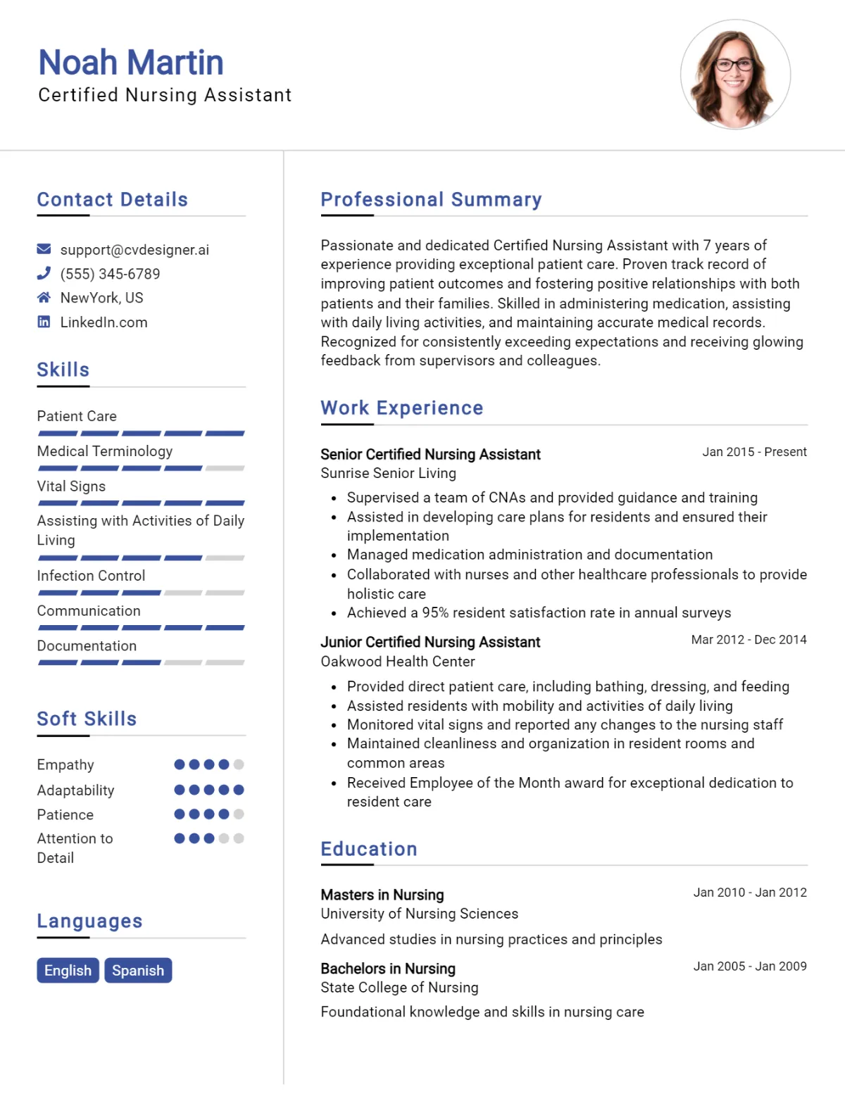18 Certified Nursing Assistant CV Examples And Templates For 2026 Preview