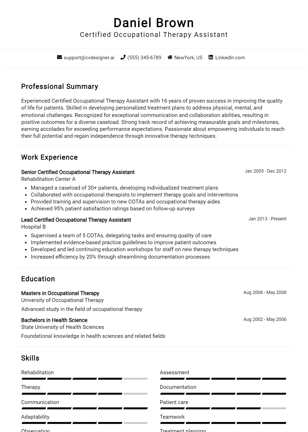 Certified Occupational Therapy Assistant Resume Example for 2026: Effective CV Writing Tips Preview