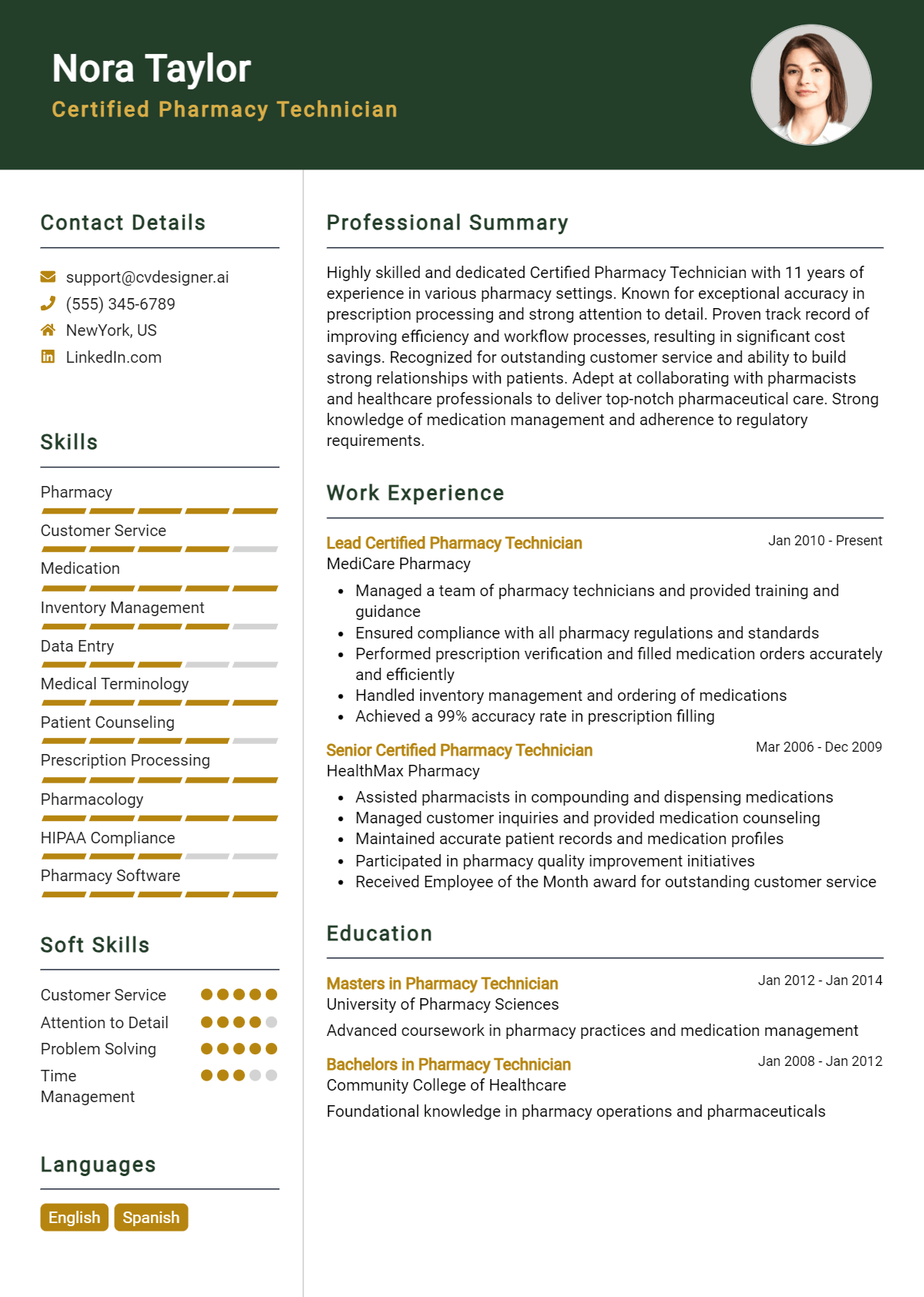 Certified Pharmacy Technician Resume Example for 2026: Top CV Skills Preview