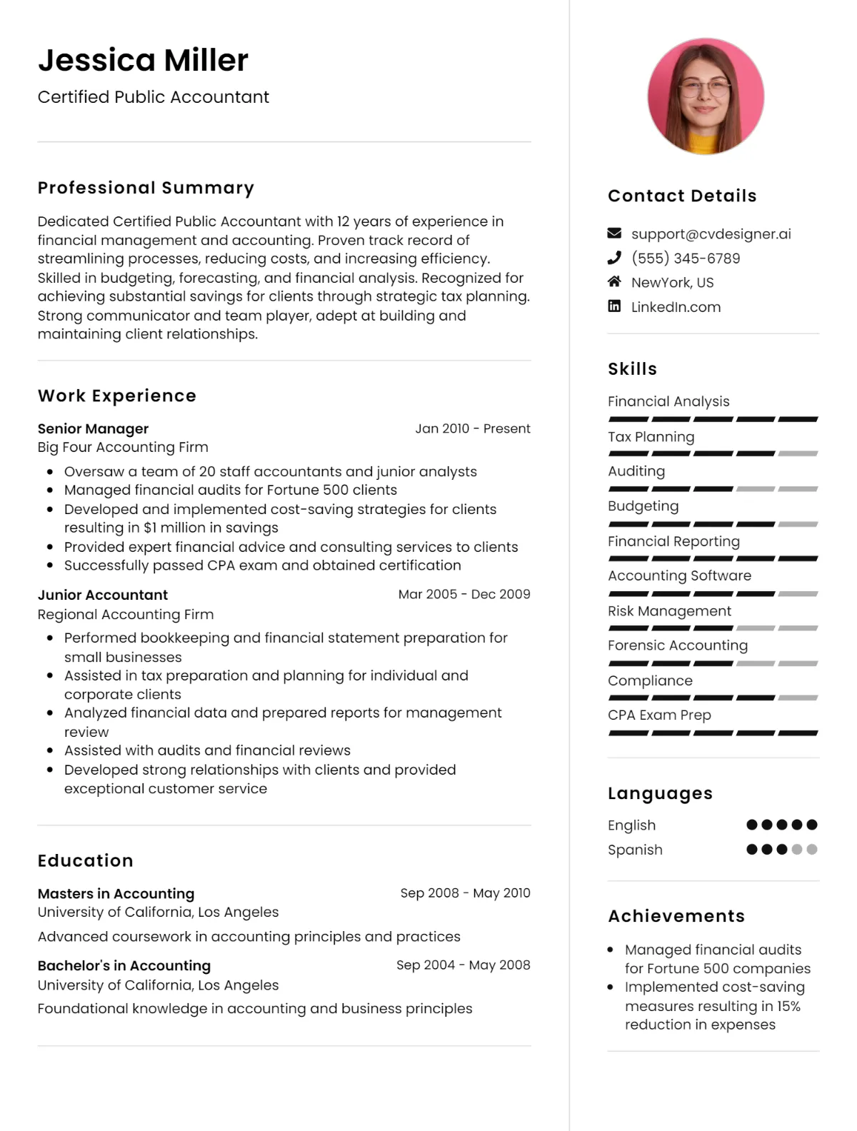 Certified Public Accountant CV Example for 2026 Preview
