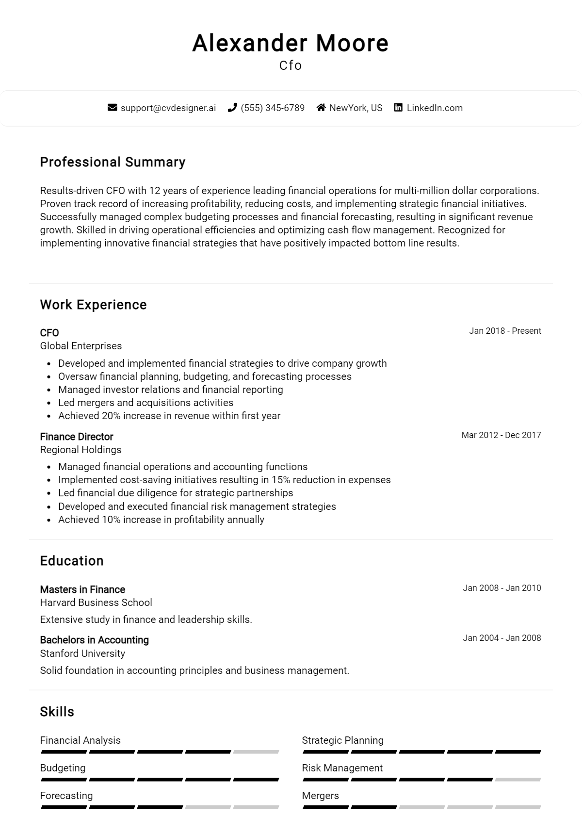 CFO Resume Example for 2026: Top CV Skills Preview