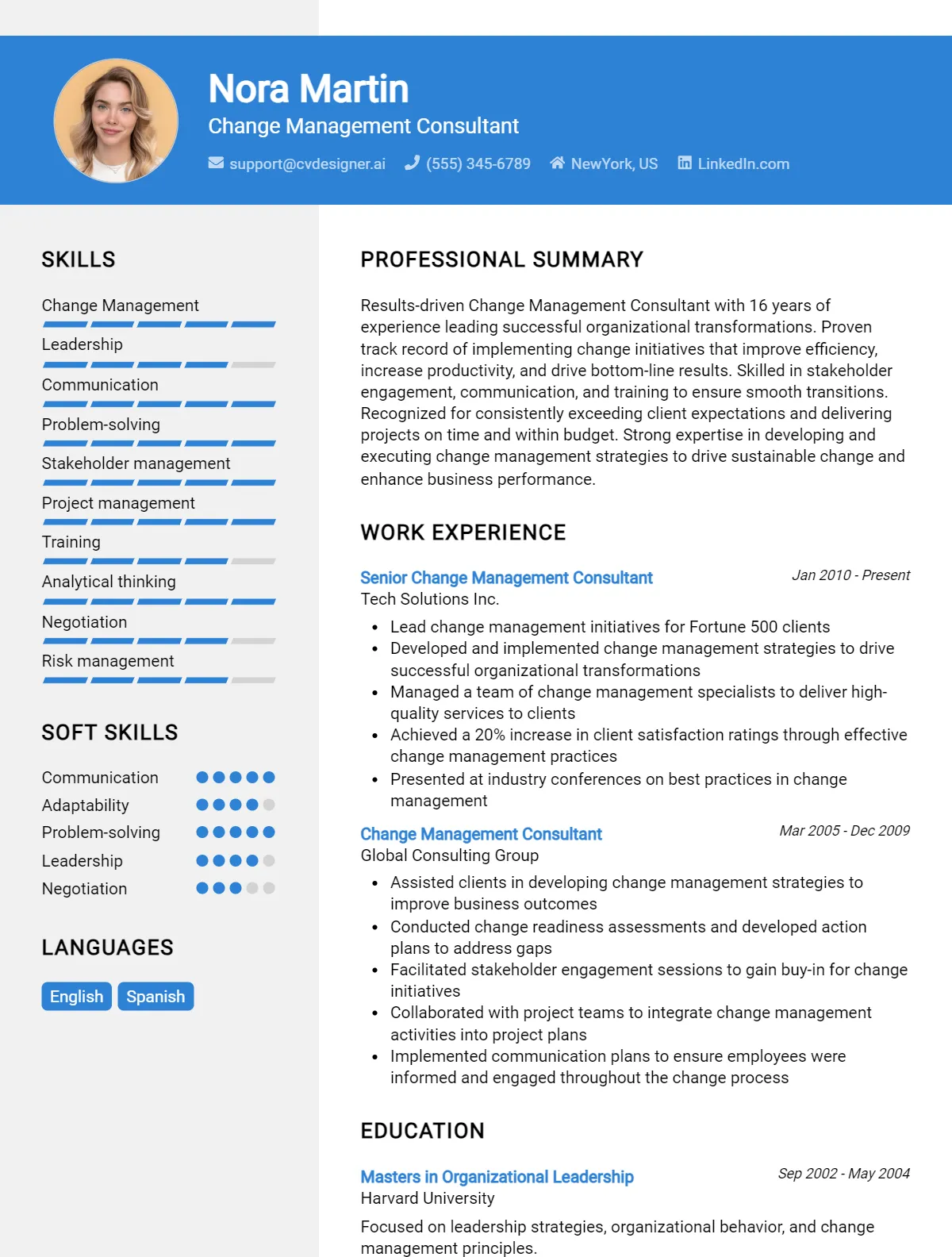Change Management Consultant CV Example For 2026: Ultimate Guide Preview