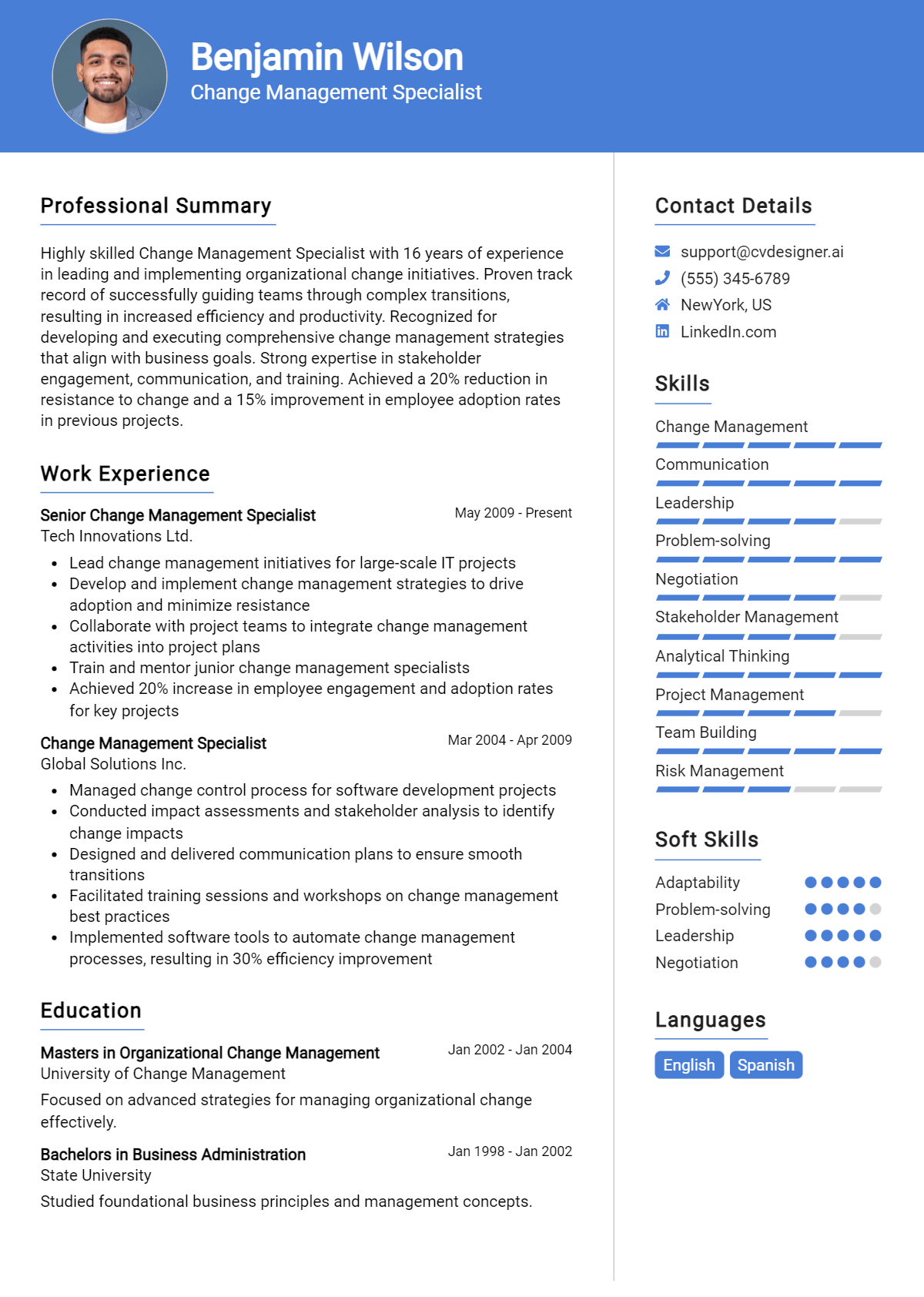 Change Management Specialist Resume Example for 2026: Best Tips Preview