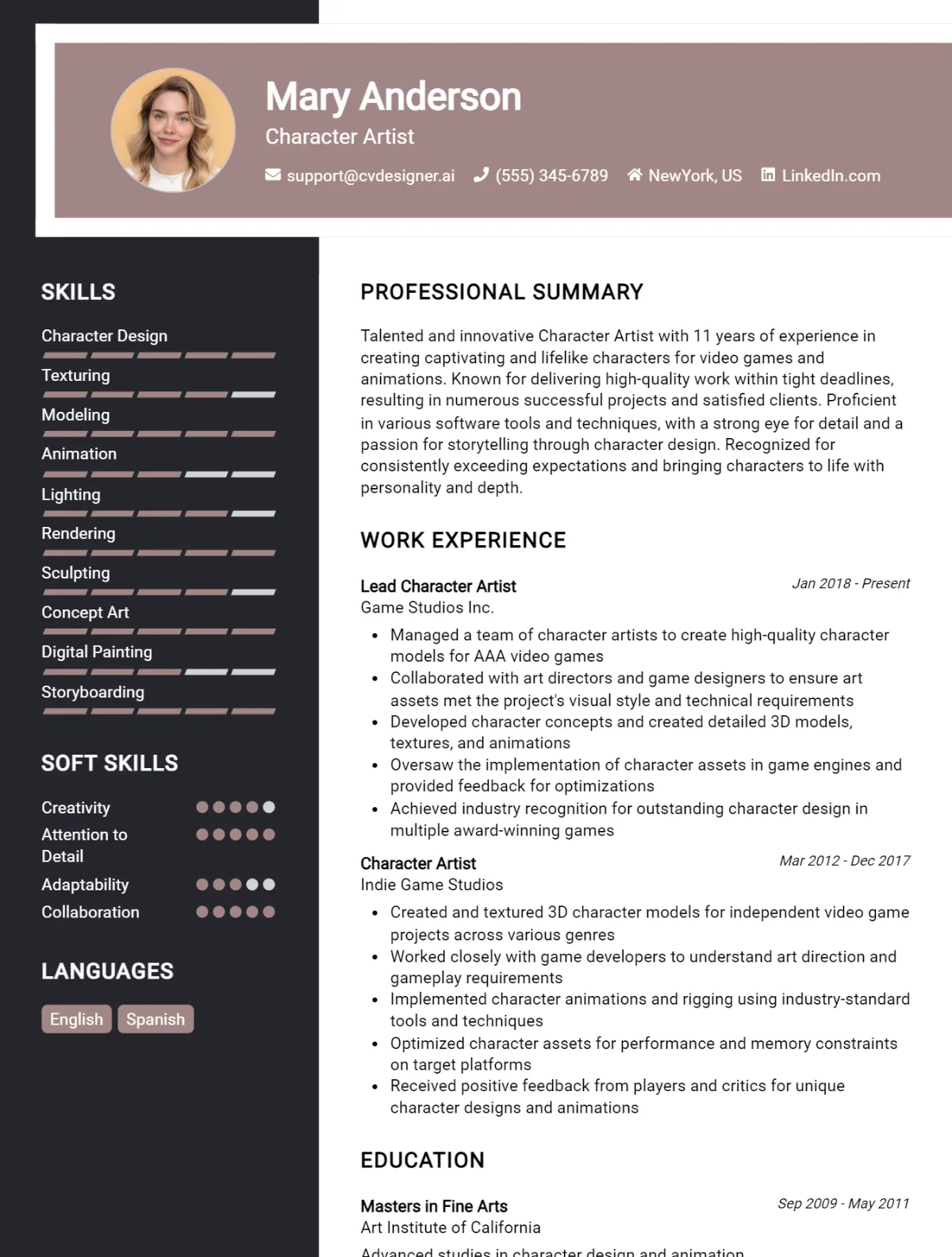 Character Artist CV Example For 2026: Tips & Templates Preview