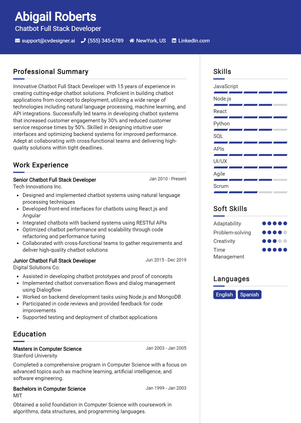 Chatbot Full-stack Developer CV Example for 2026: Ultimate Guide Preview