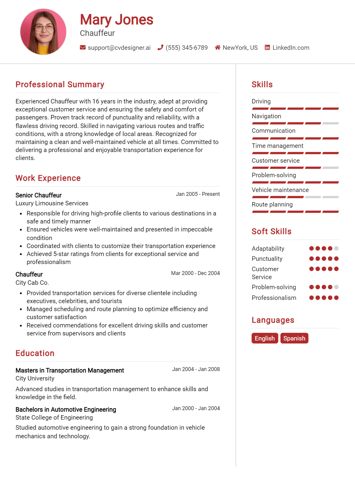 Chauffeur Resume Example for 2026: Top Templates Preview