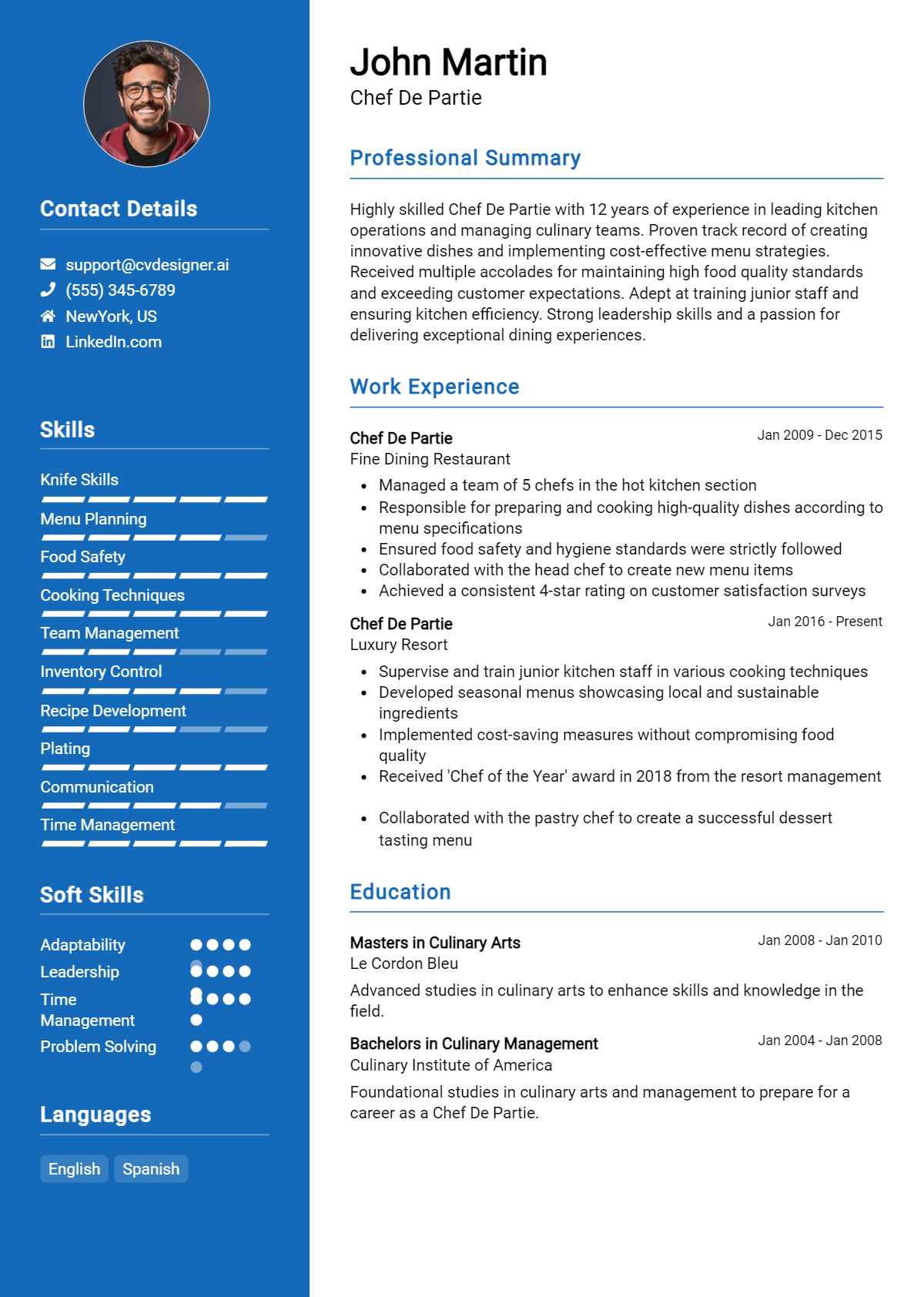 Chef De Partie Resume Example for 2026: How to Create a Professional CV Preview