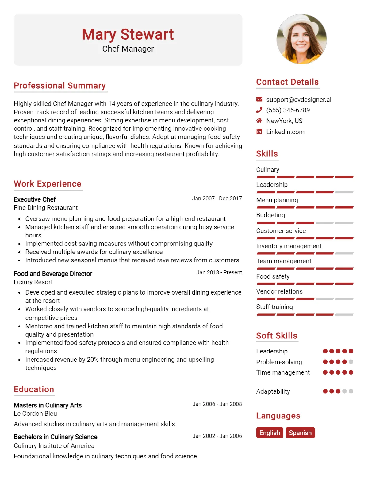 Chef Manager CV Example For 2026: Best Writing Guide Preview