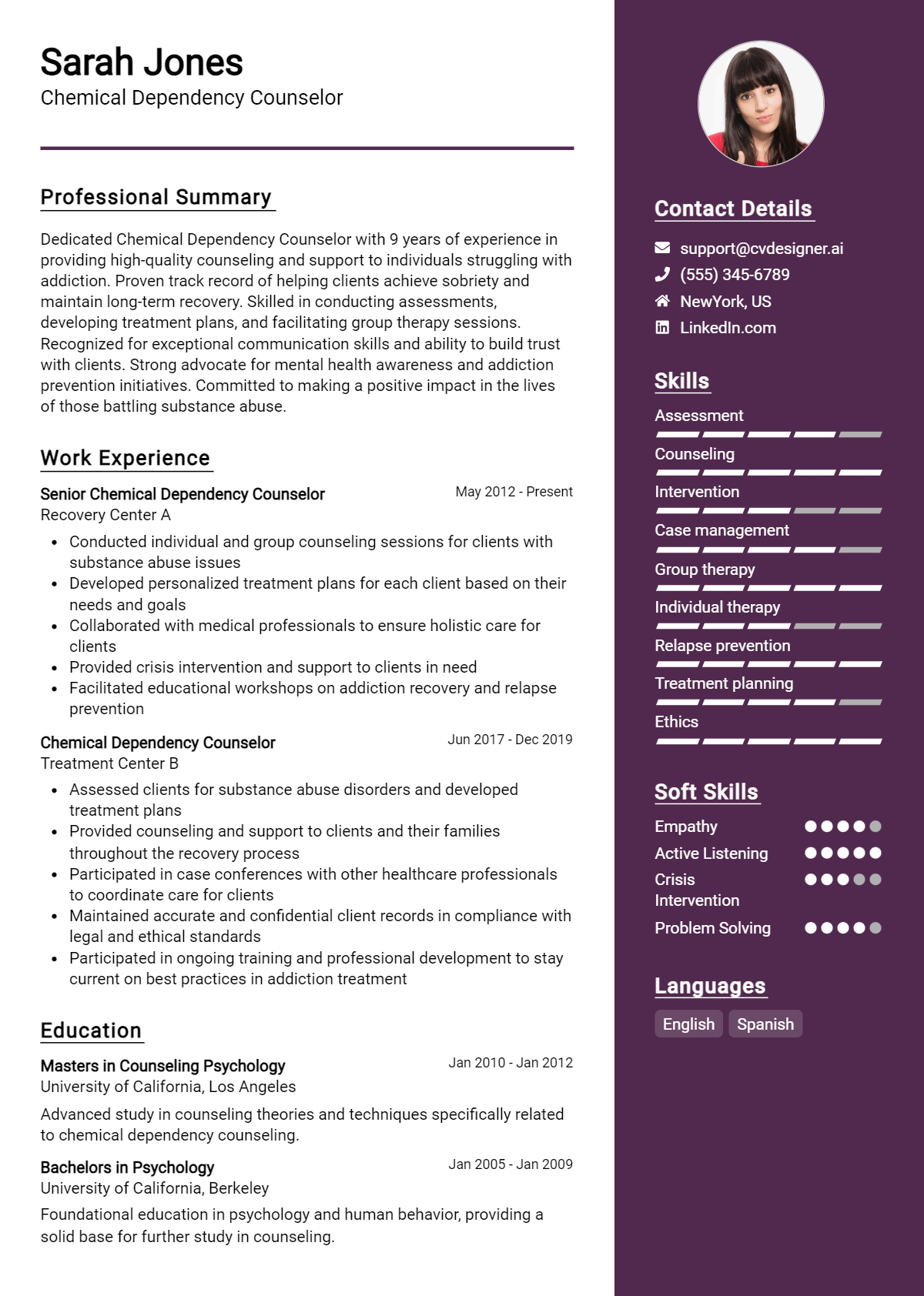 Chemical Dependency Counselor Resume Example for 2026: Best Writing Guide Preview