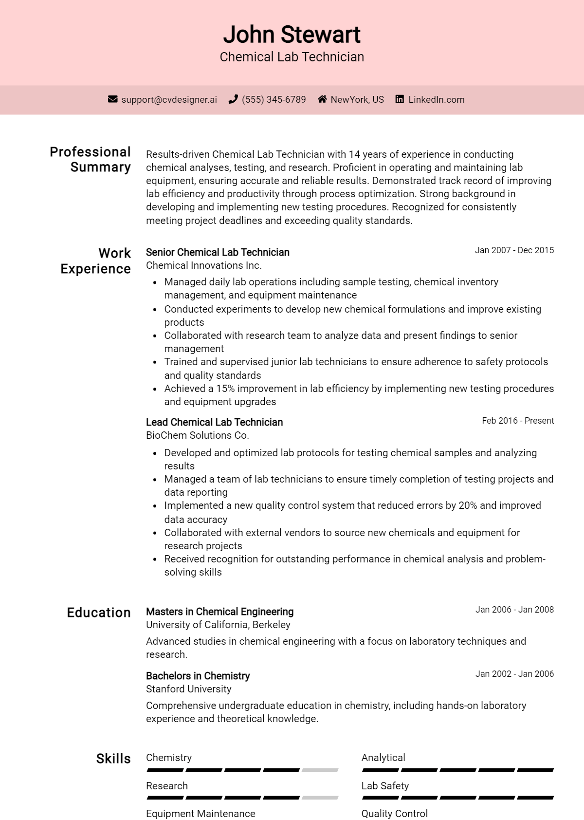Chemical Lab Technician Resume Example for 2026: Strategies & Templates Preview