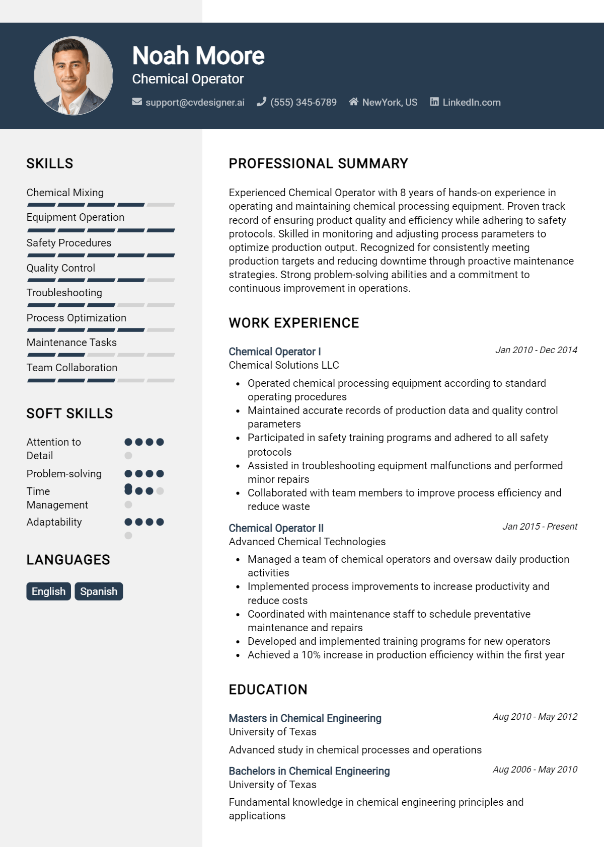 Chemical Operator Resume Example for 2026: Samples & Best Practices Preview
