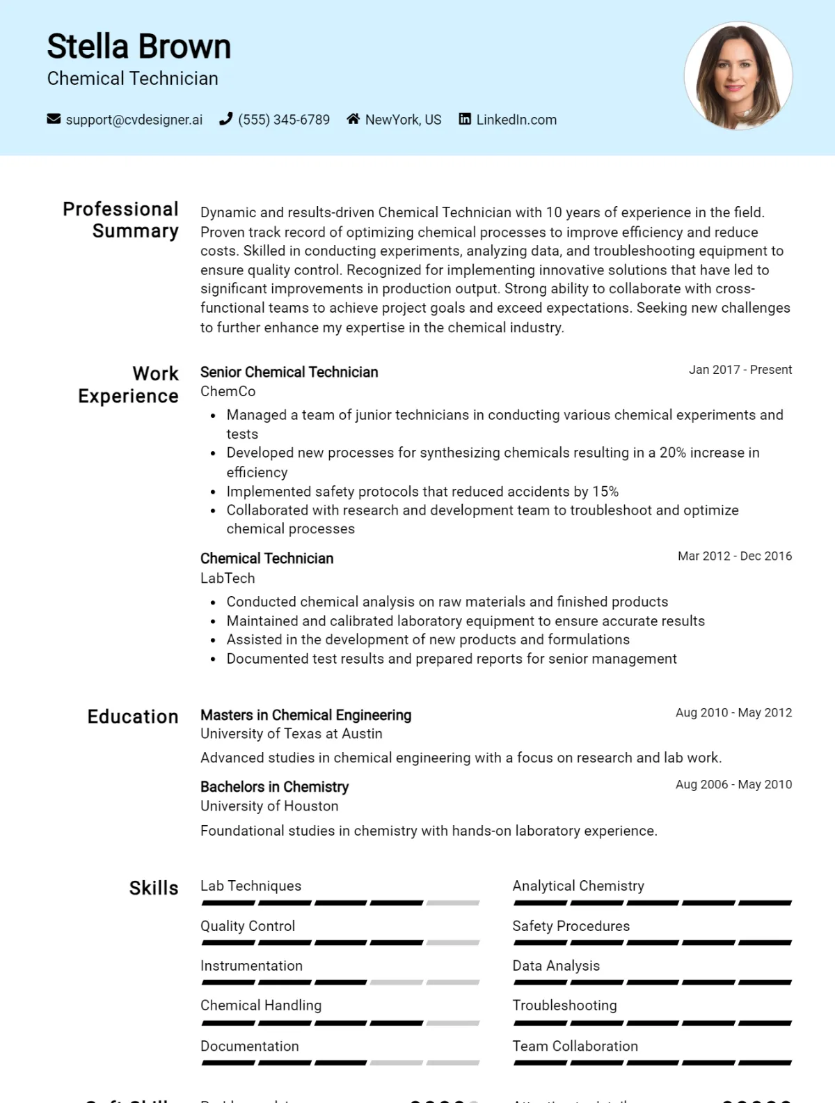 Chemical Technician CV Example For 2026: Professional CV Templates Preview