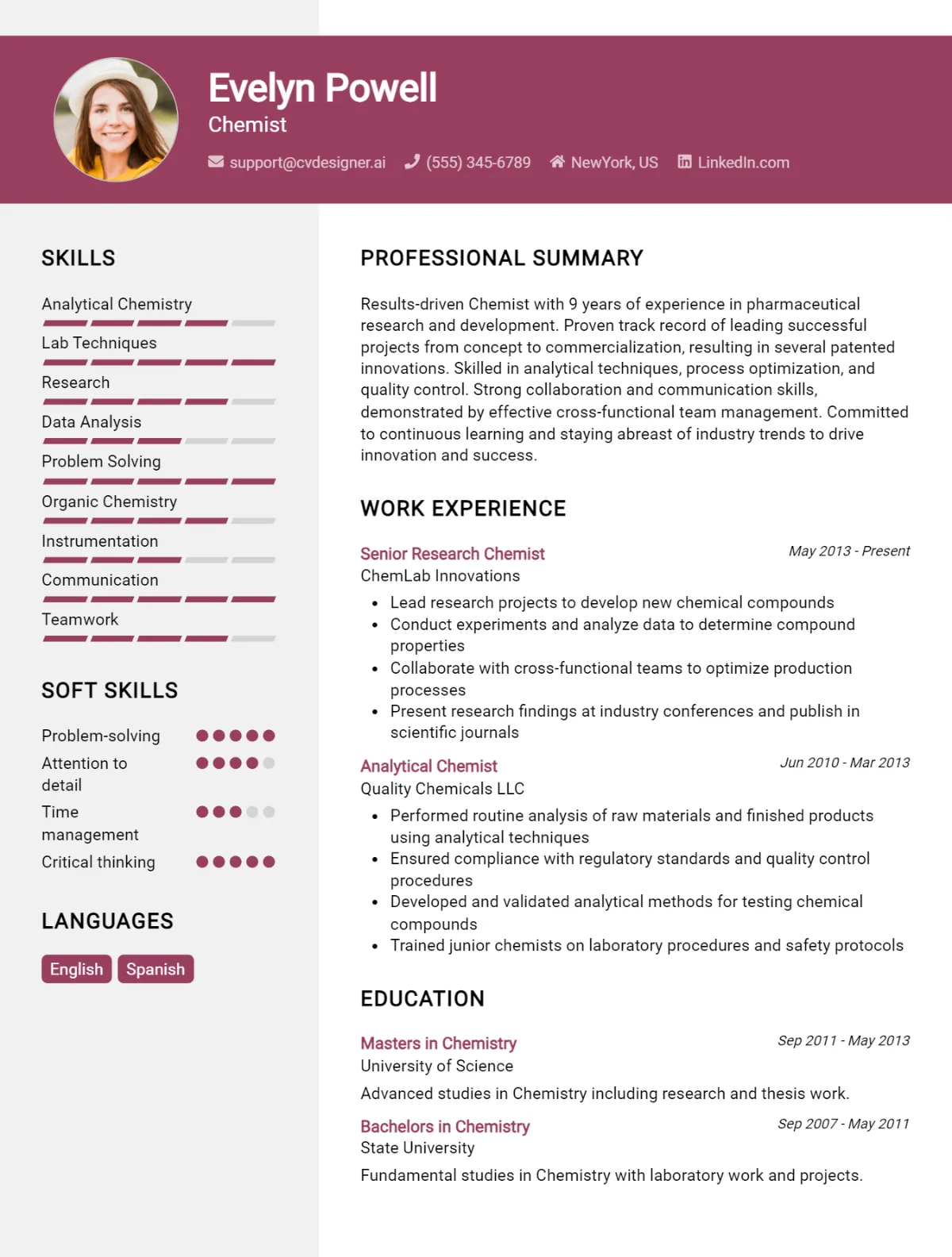 Chemist CV Example For 2026: Tips & Templates Preview
