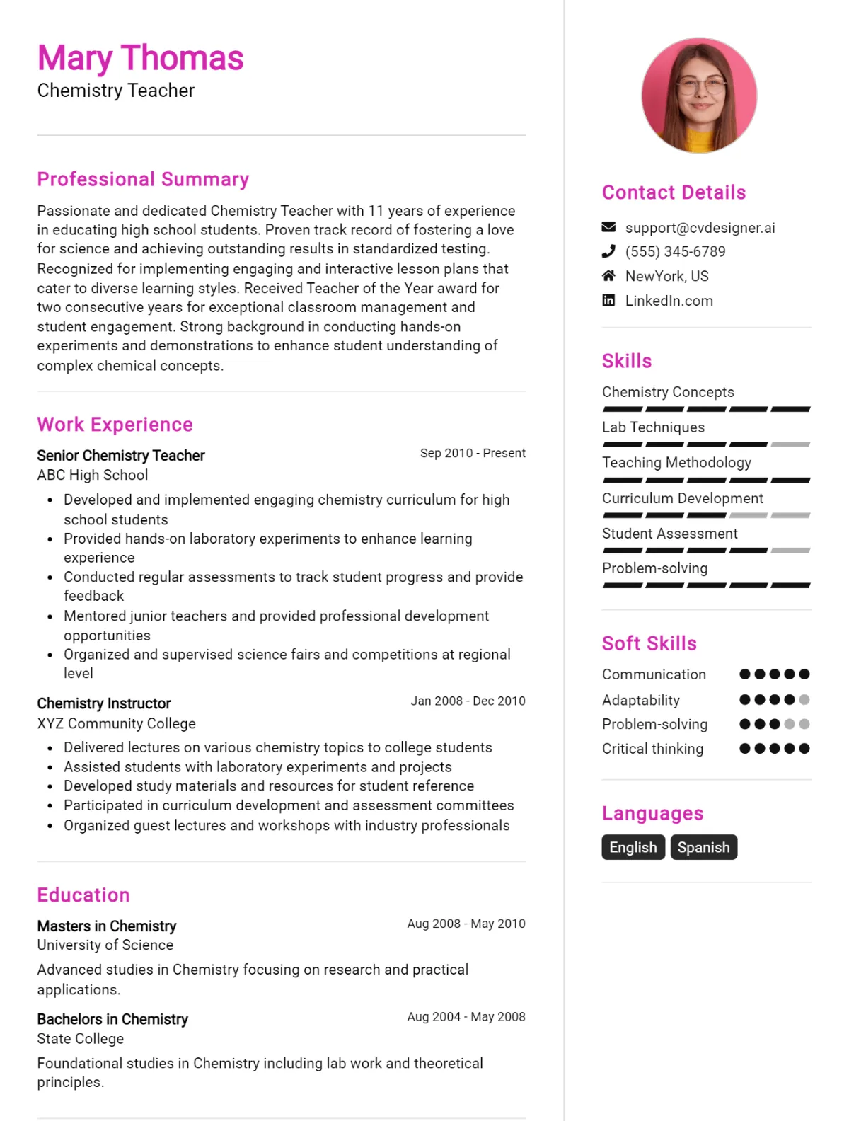 Chemistry Teacher CV Example For 2026: Proven Tips & Templates Preview